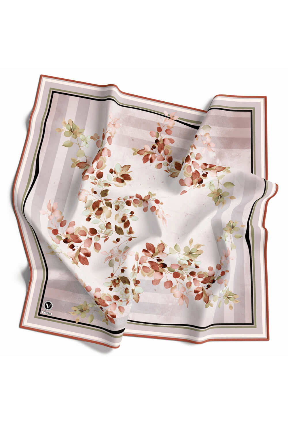 Twill Çiçek Desenli Taba Renkli 90x90 Eşarp (İpek İçermez) Kenar Dikiş Şekli El Dikişli
