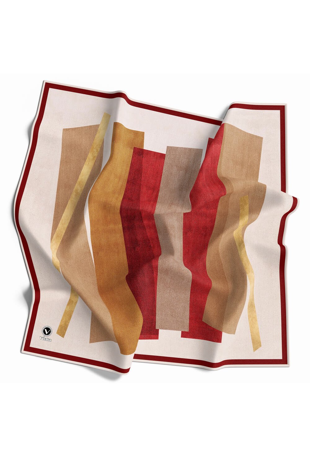 Twill Geometrik Desenli Bordo Renkli 90x90 Eşarp (İpek İçermez) Kenar Dikiş Şekli El Dikişli