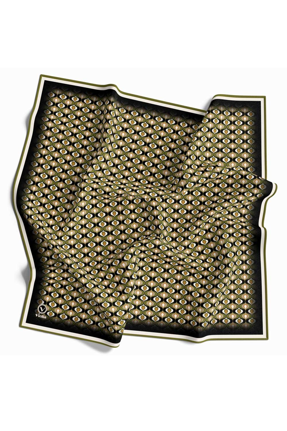Twill Çıtır Desenli Haki Renkli 90x90 Eşarp (İpek İçermez) Kenar Dikiş Şekli El Dikişli