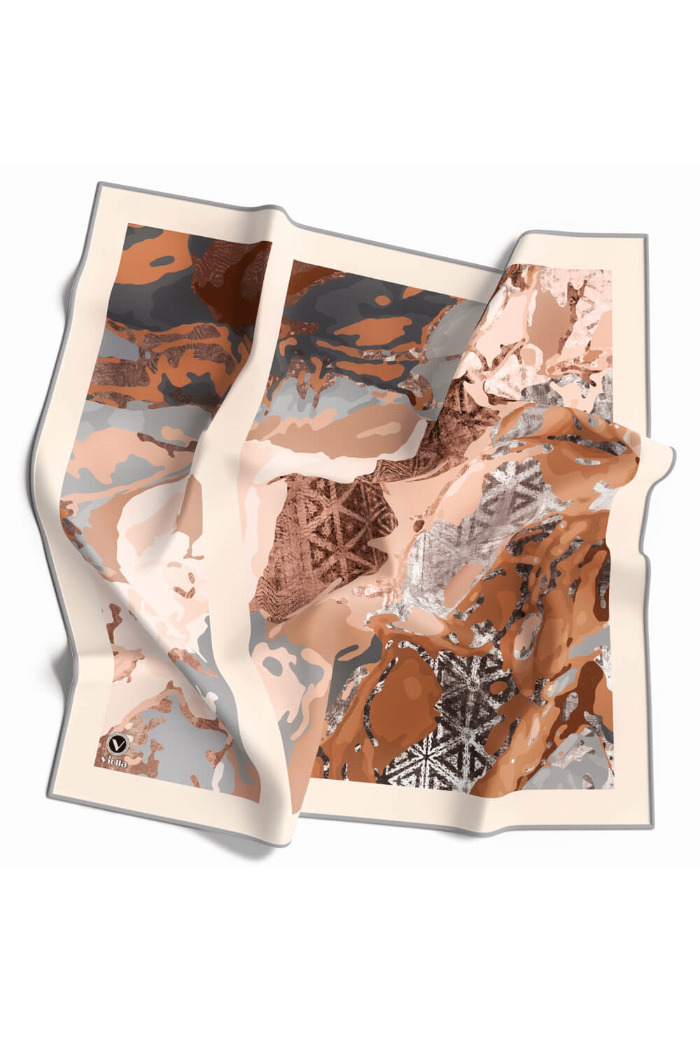 Kristal Batikli Ve Etnik Desenli Somon Renkli 90x90 Eşarp (İpek İçermez) Kenar Dikiş Şekli El Dikişli