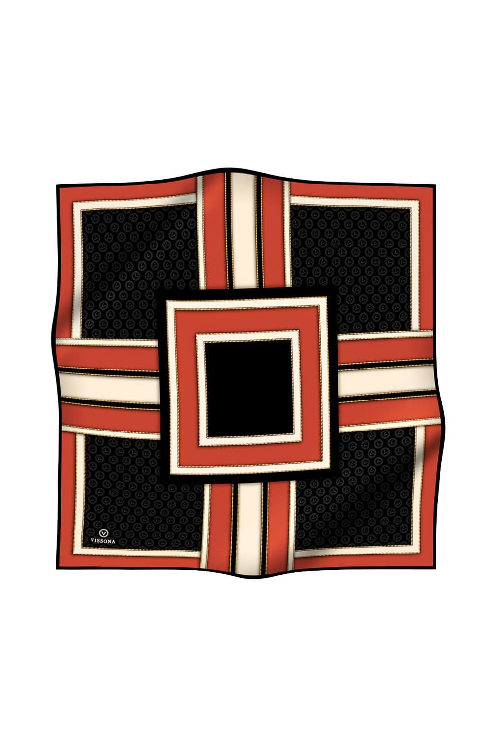 %100 Twill Geometrik Monogram Desenli Siyah - Taba Renkli 90x90 Eşarp Kenar Dikiş Şekli : El Dikişli