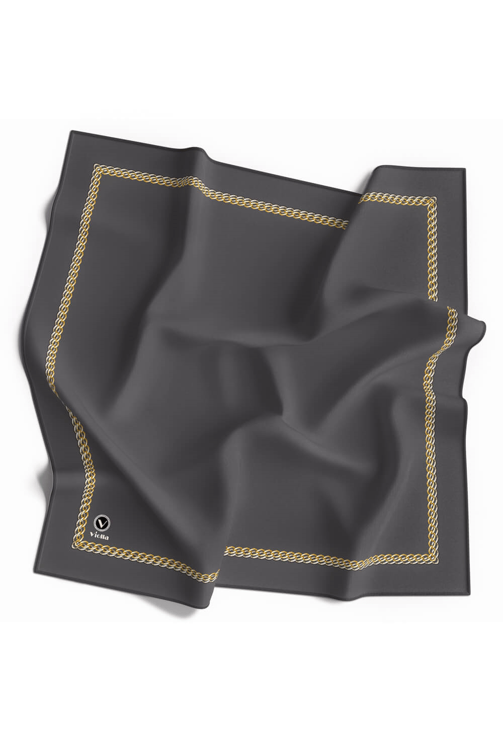 Twill Kenar Motifi Zincir Desenli Füme Renkli 90x90 Dikim Şekli : El Dikişi Eşarp (İpek İçermez)
