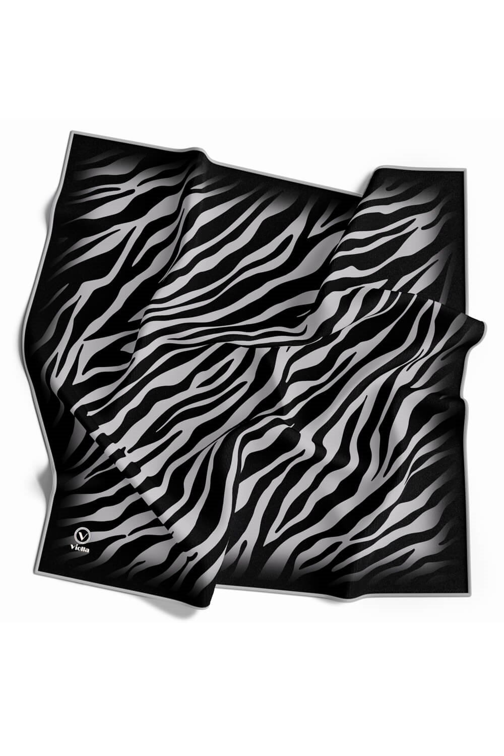 Twill Zebra Desenli Gümüş Renkli 90x90 Eşarp (İpek İçermez) Dikim Şekli : El Dikişi