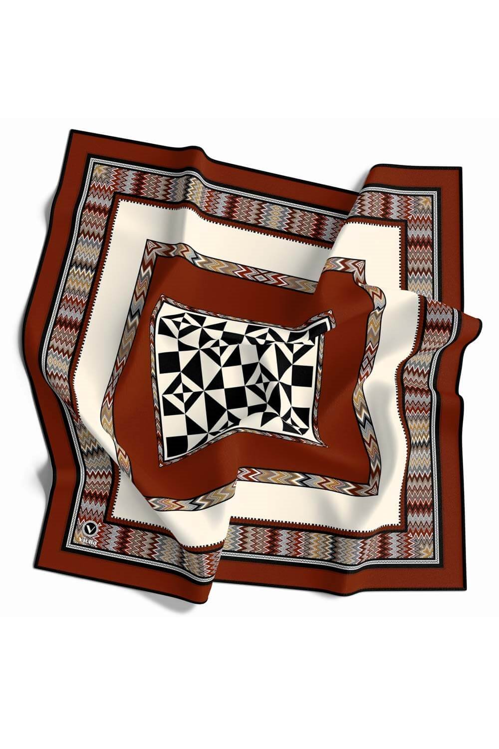 Kristal Geometrik Desenli Taba - Krem Renkli 90x90 Dikim Şekli : El Dikişi Eşarp (İpek İçermez)