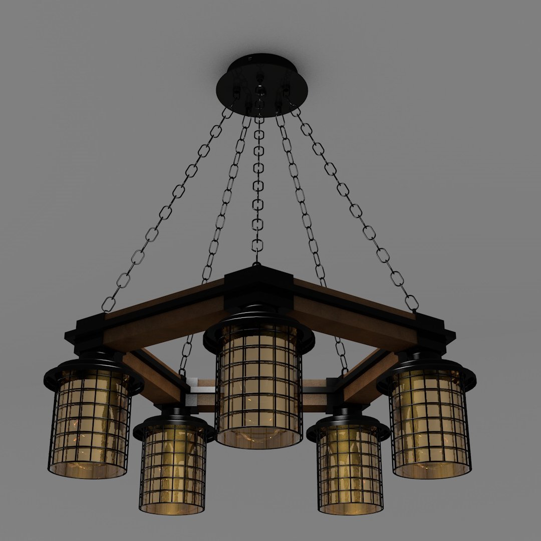 Avonni, 3D-4216-5ET Ahşap Gövdeli Modern Avize