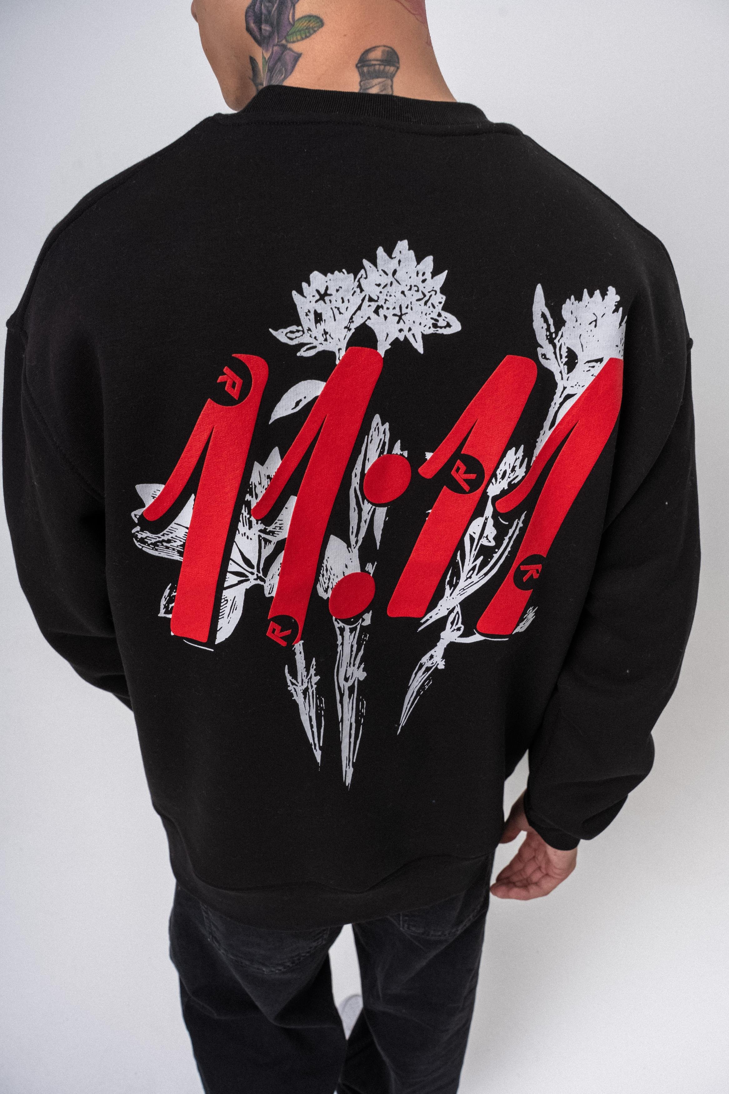 Erkek 11.11 Baskılı Bisiklet Yaka Oversize Sweatshirt Siyah