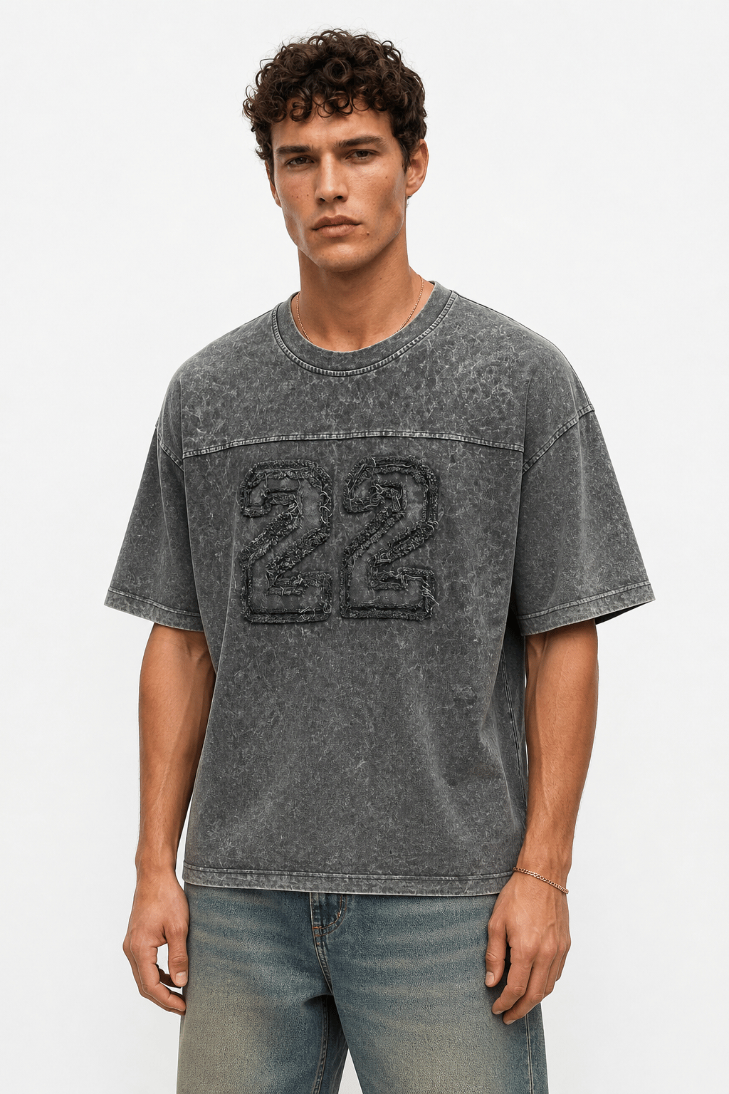 Erkek 22 Nakışlı Yıkamalı Oversize T-Shirt Siyah