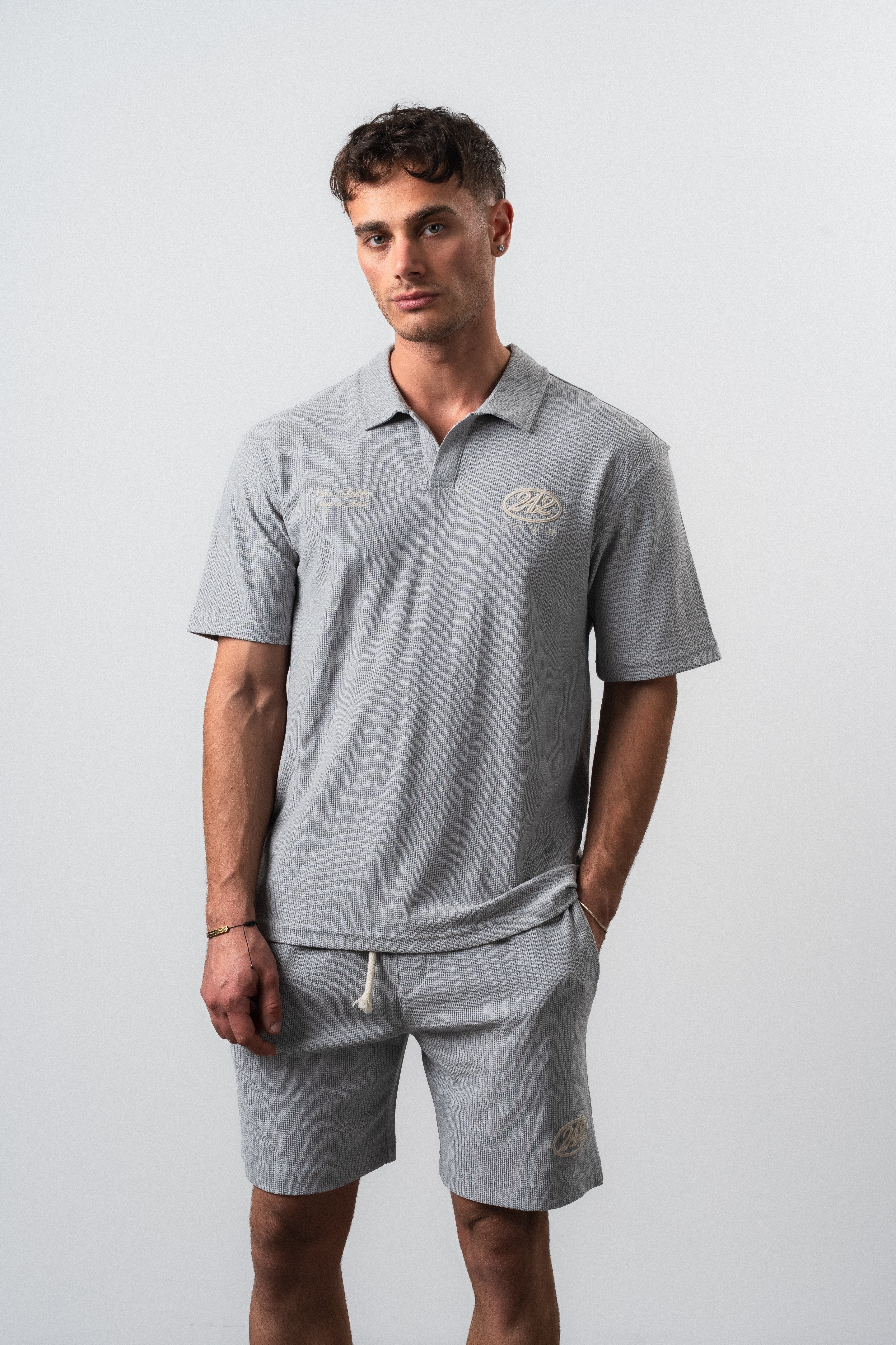 Erkek 242 Nakışlı Regular Fit T-Shirt Gri