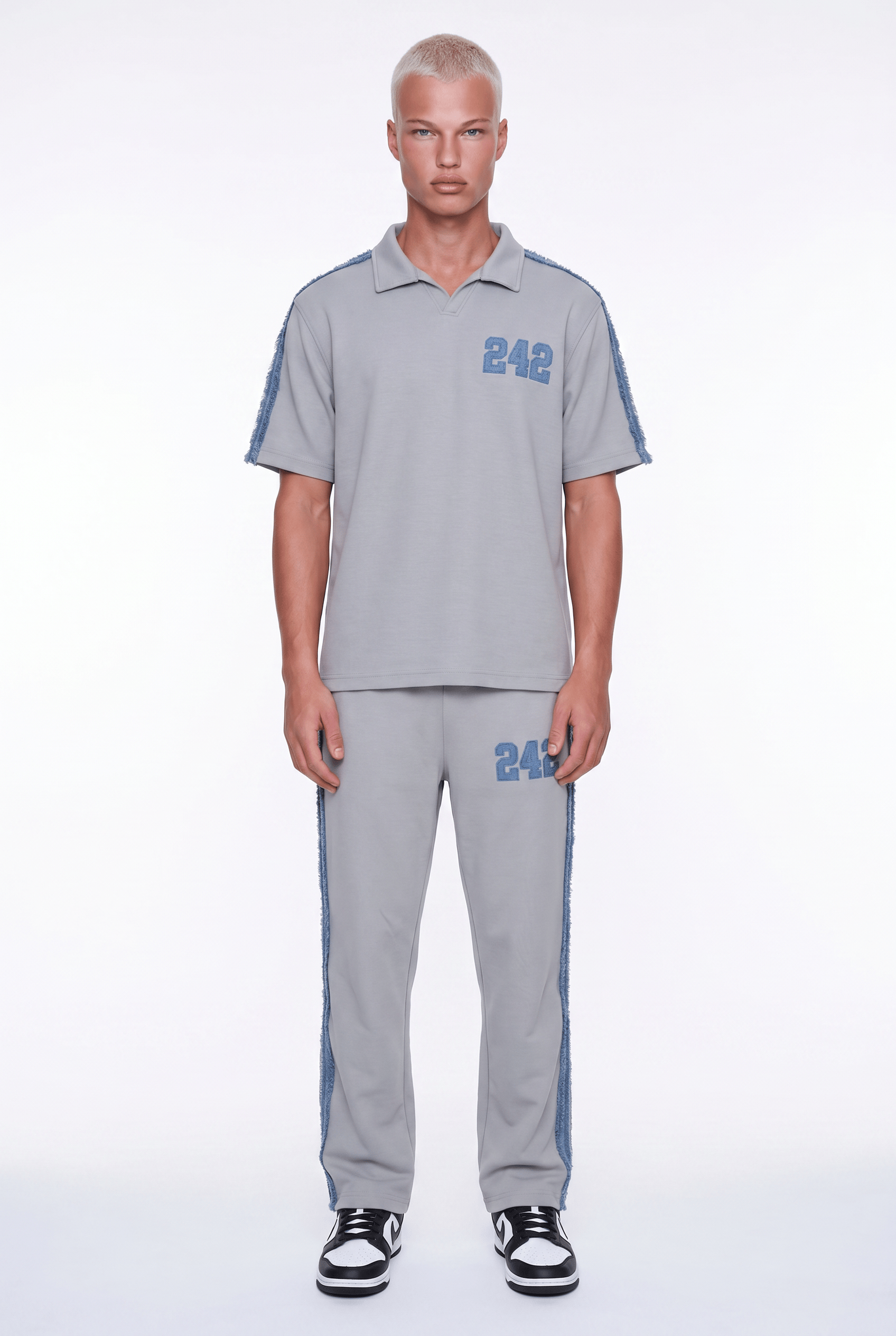 Erkek 242 Şerit Detaylı Regular Fit Eşofman Takımı Gri