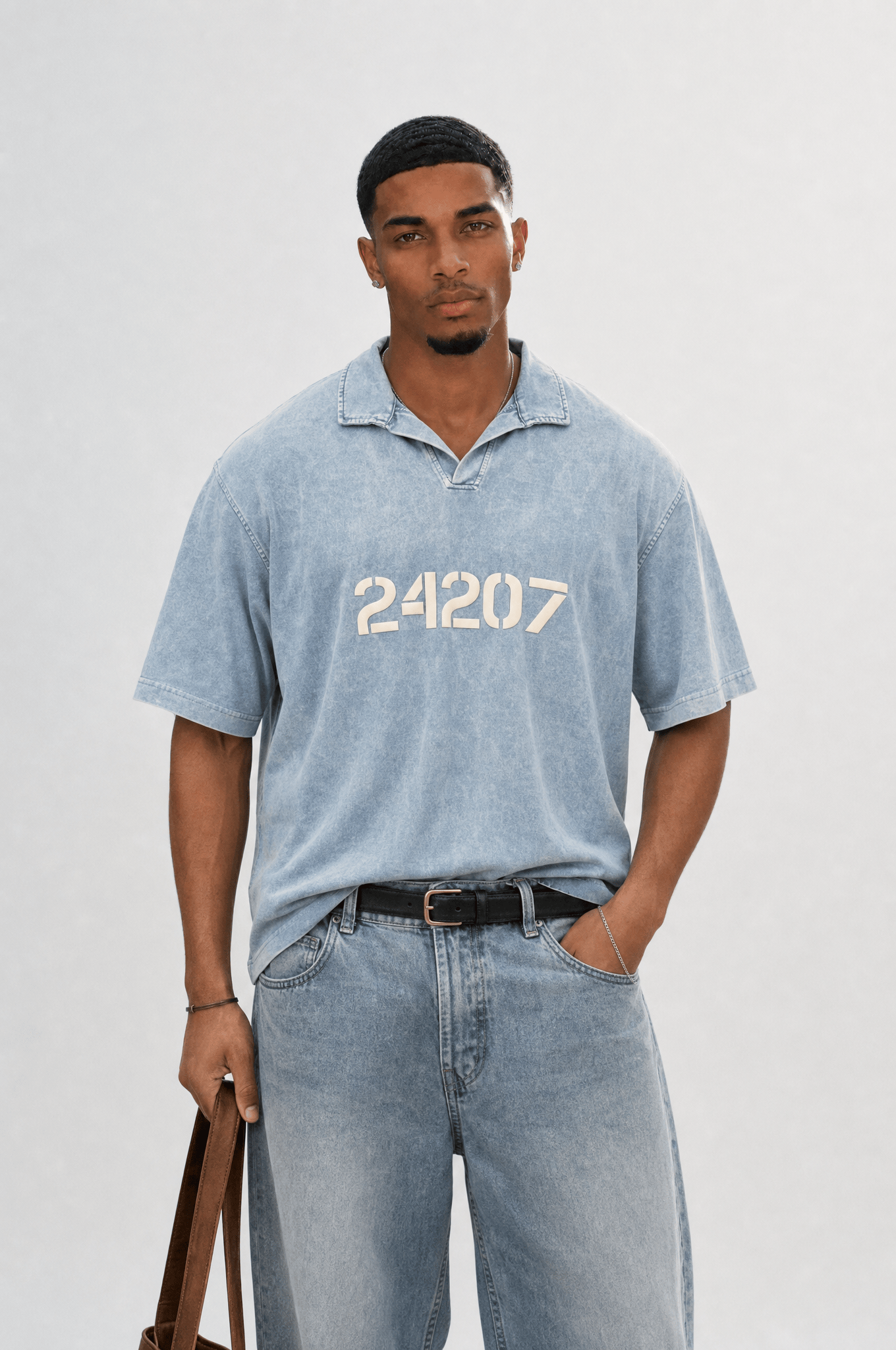 Erkek 24207 Baskılı Yıkamalı Oversize T-Shirt Mavi