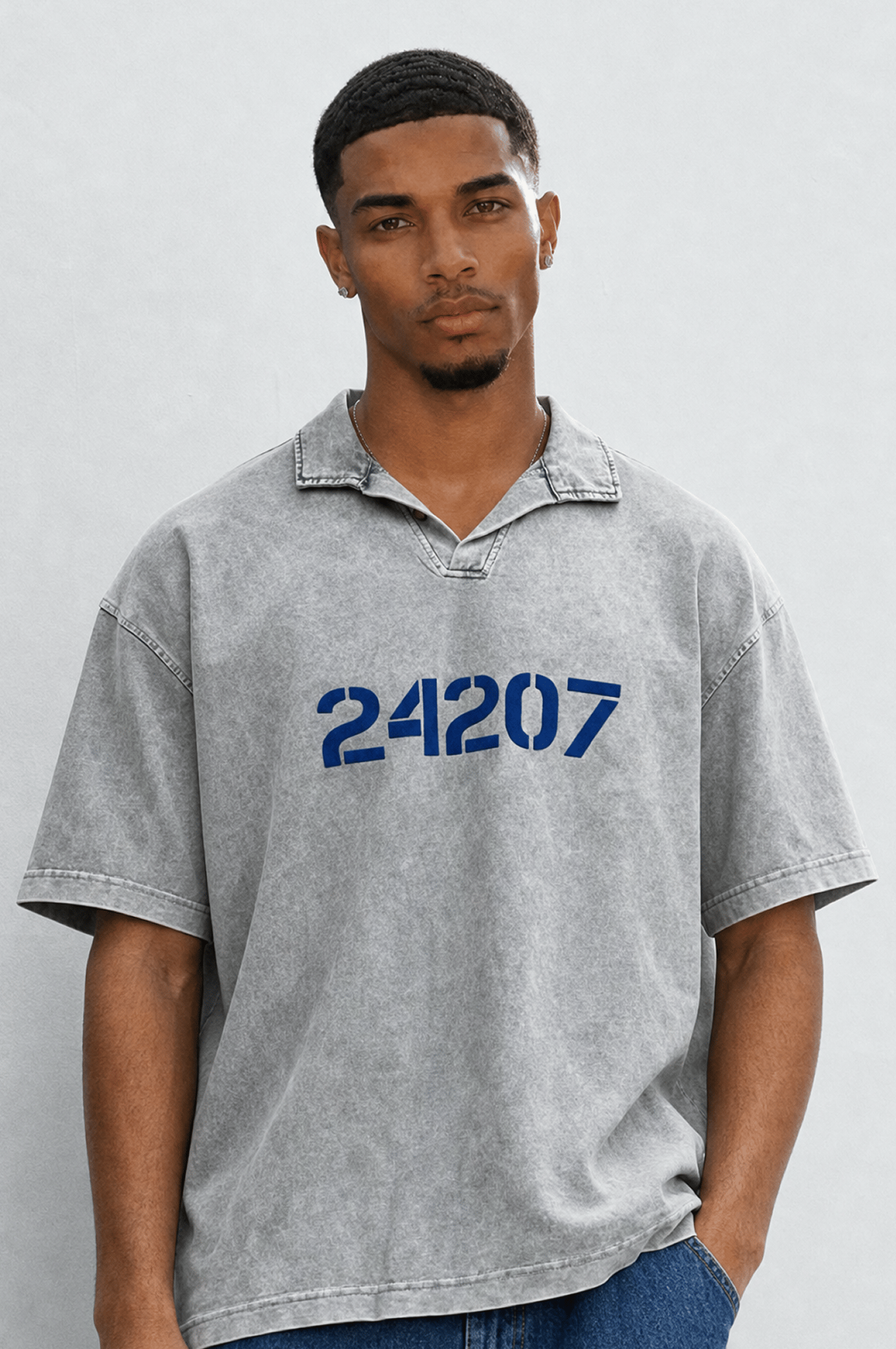 Erkek 24207 Baskılı Yıkamalı Oversize T-Shirt Gri