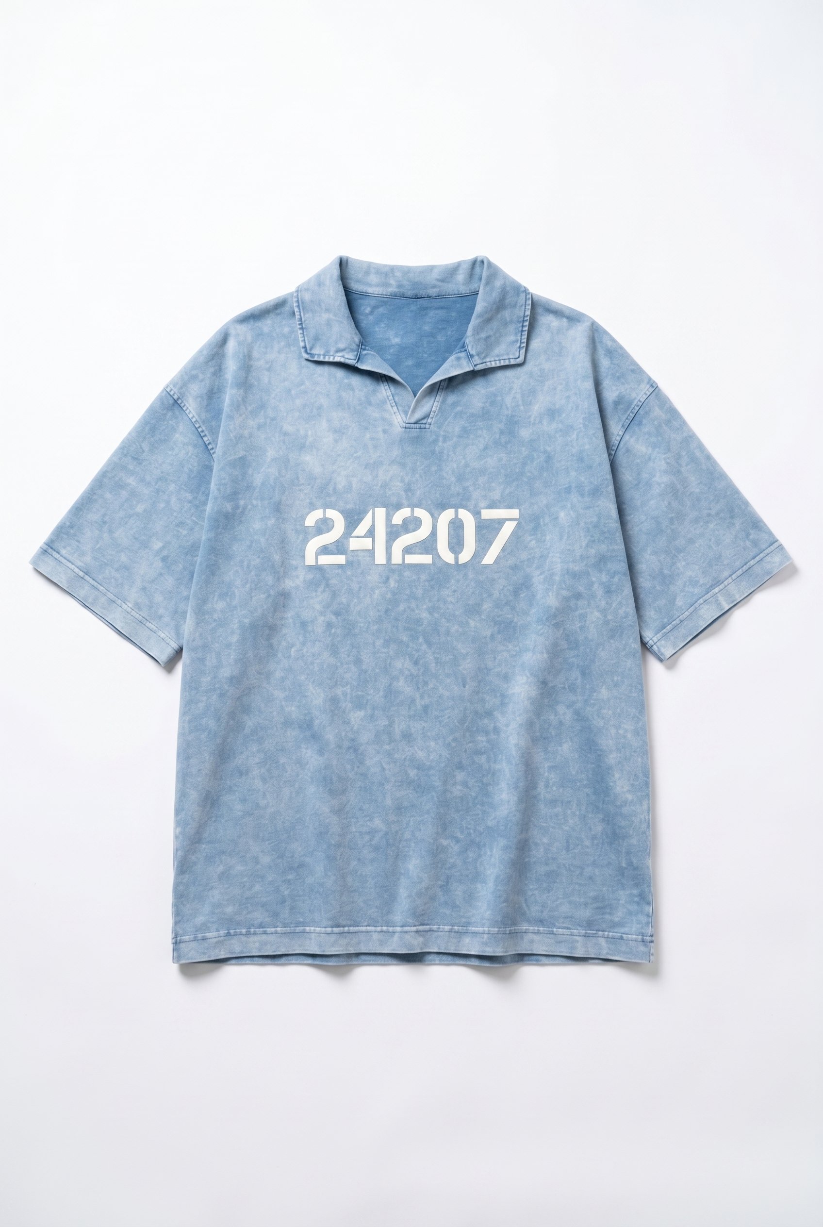 Erkek 24207 Baskılı Yıkamalı Oversize T-Shirt Mavi