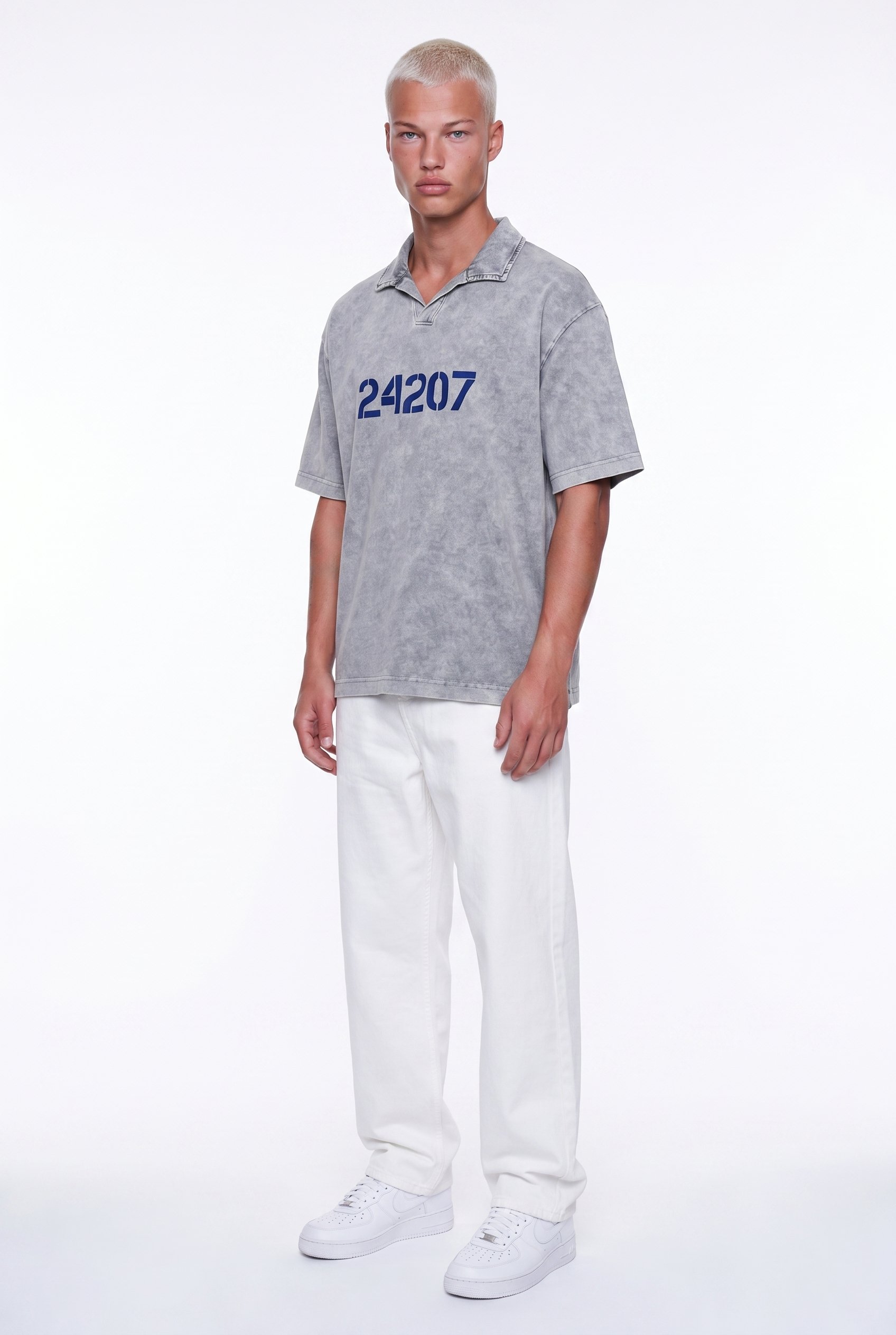 Erkek 24207 Baskılı Yıkamalı Oversize T-Shirt Gri