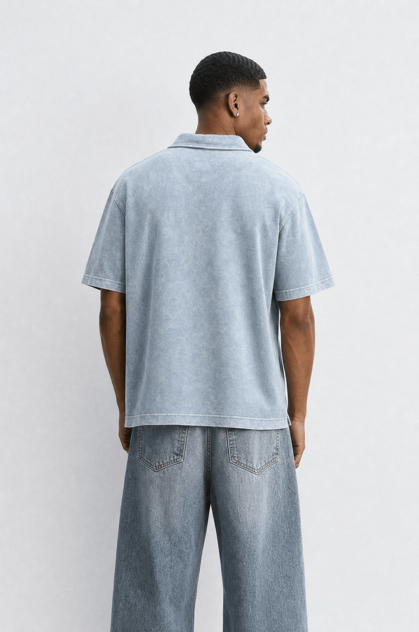 Erkek 24207 Baskılı Yıkamalı Oversize T-Shirt Mavi