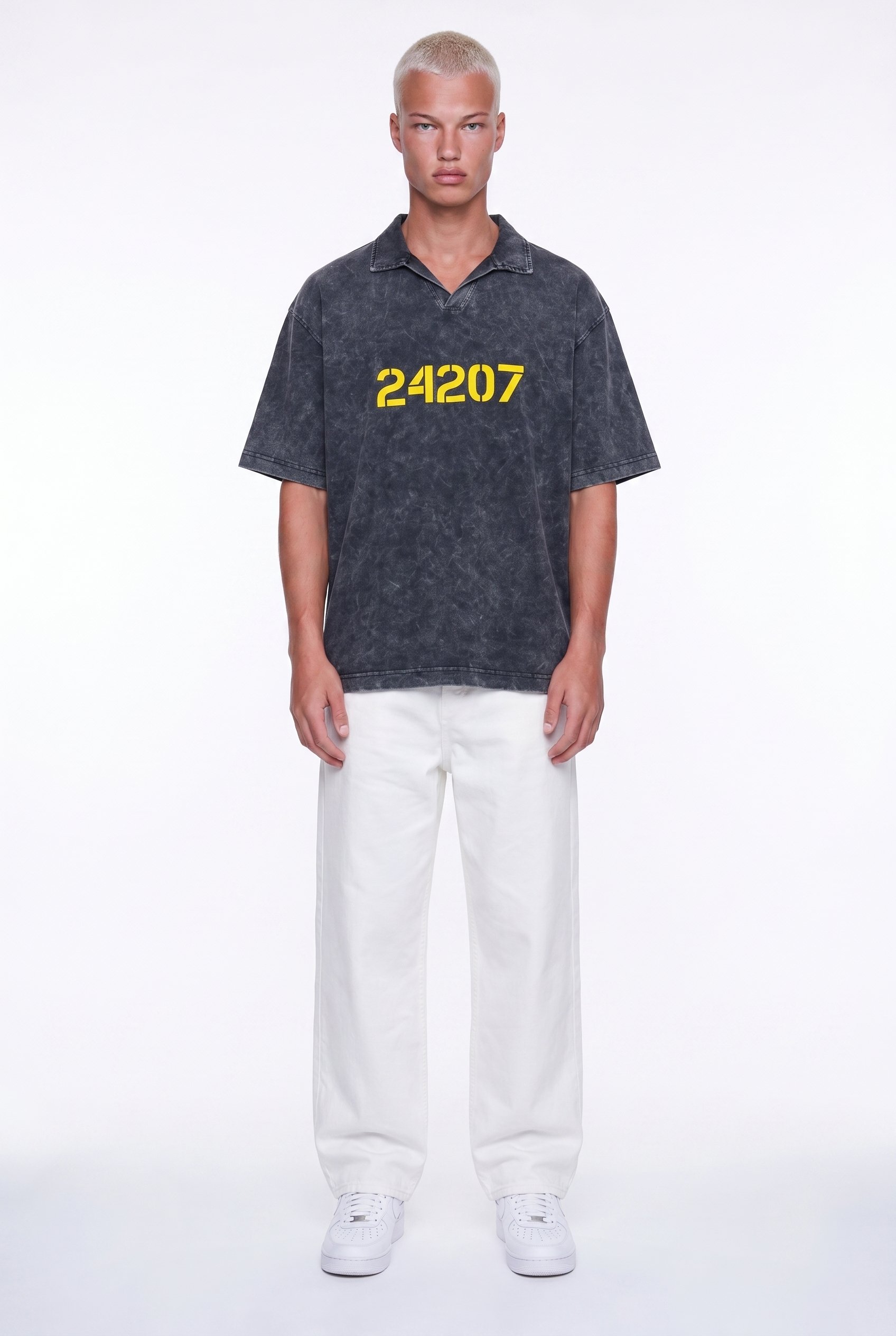 Erkek 24207 Baskılı Yıkamalı Oversize T-Shirt Siyah