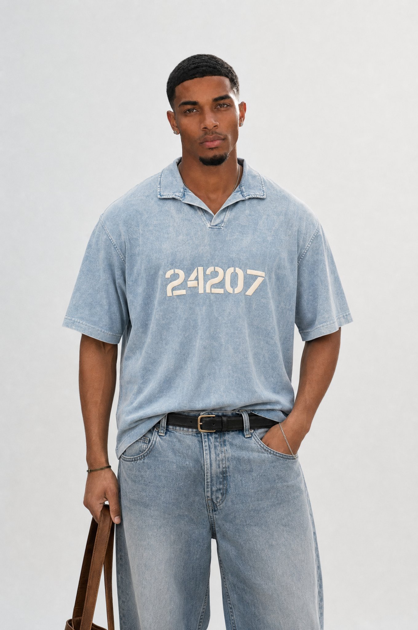 Erkek 24207 Baskılı Yıkamalı Oversize T-Shirt Mavi