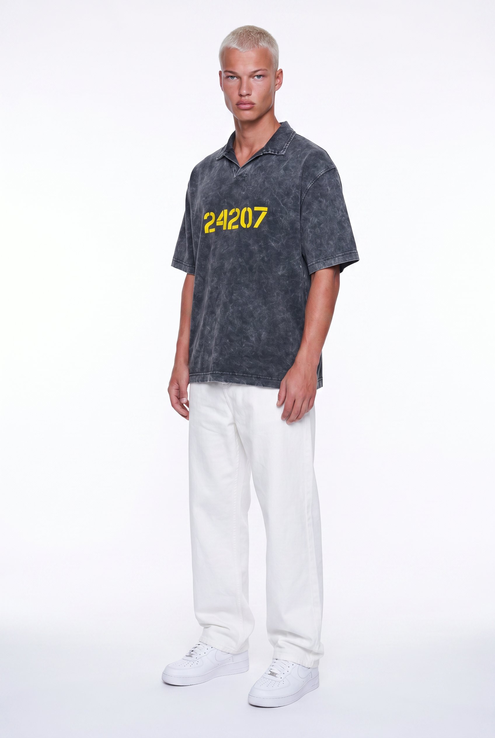 Erkek 24207 Baskılı Yıkamalı Oversize T-Shirt Siyah