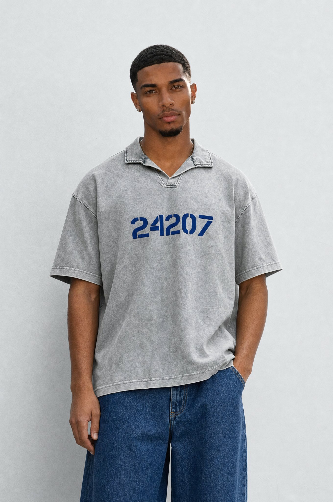 Erkek 24207 Baskılı Yıkamalı Oversize T-Shirt Gri
