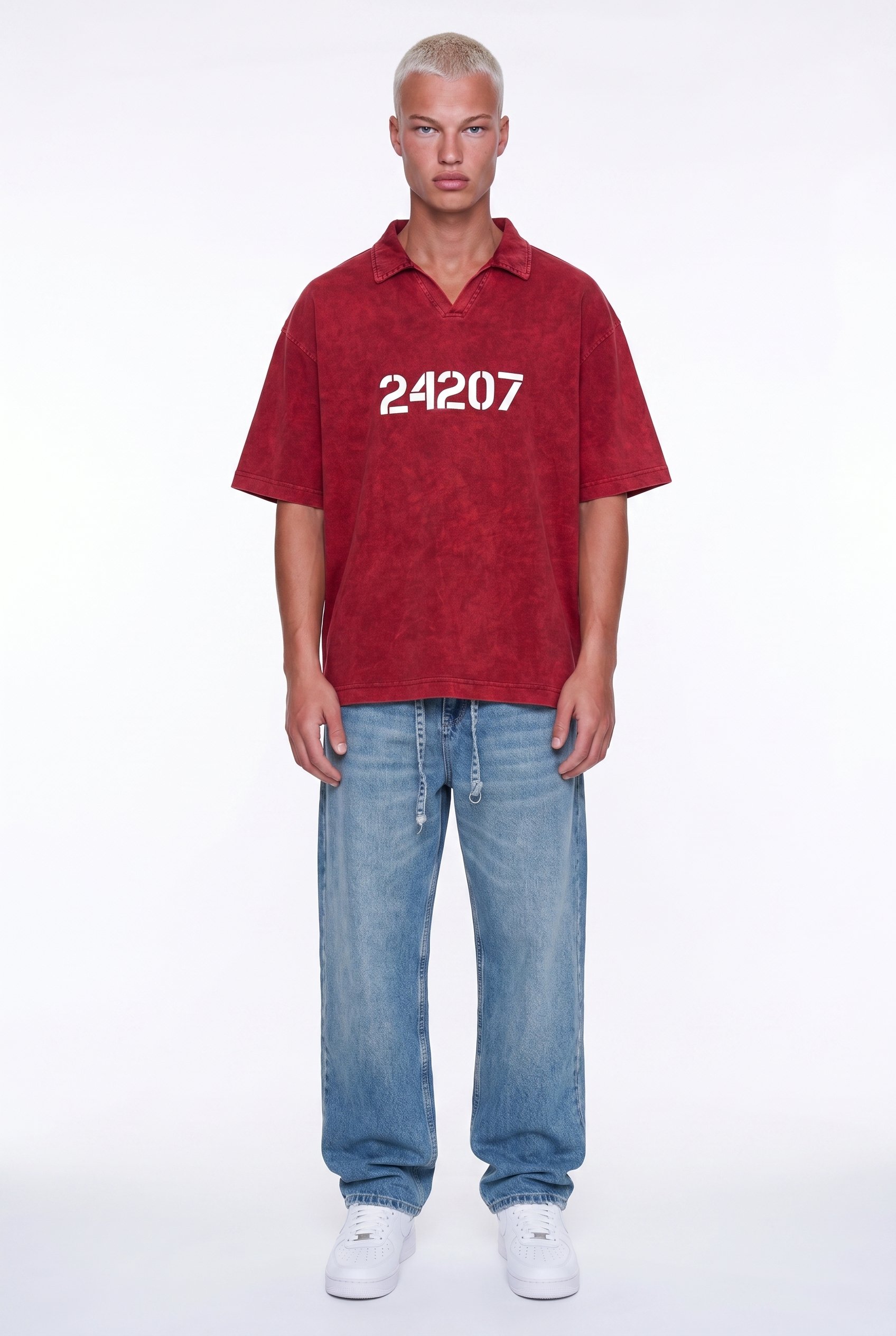 Erkek 24207 Baskılı Yıkamalı Oversize T-Shirt Bordo