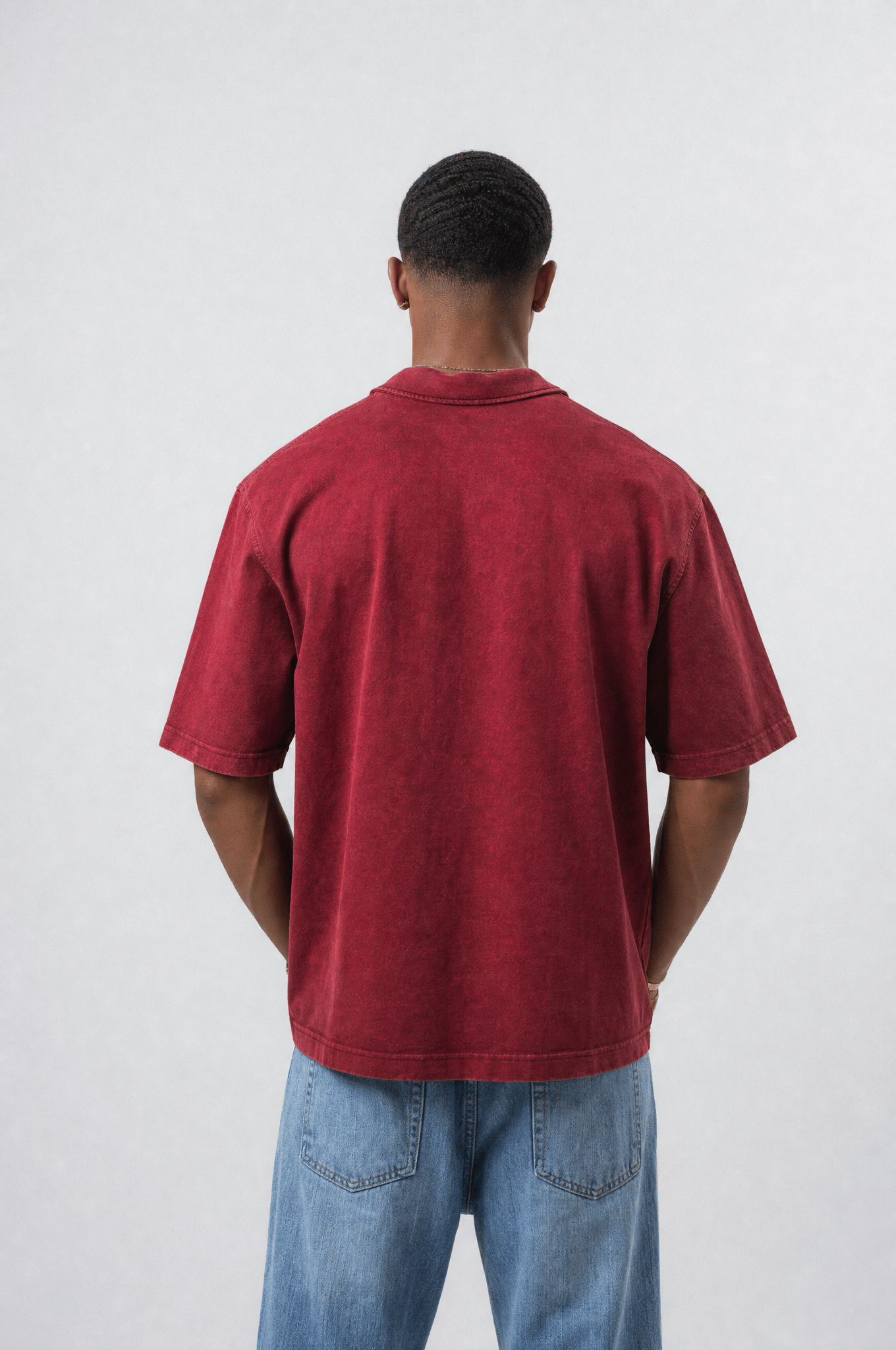 Erkek 24207 Baskılı Yıkamalı Oversize T-Shirt Bordo