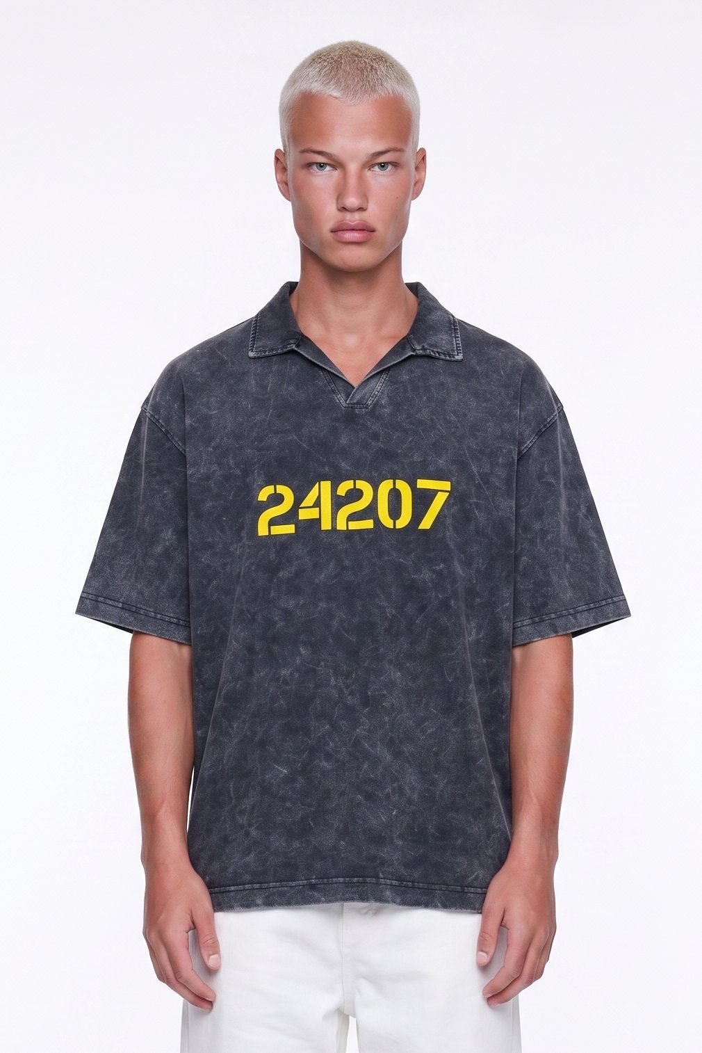 Erkek 24207 Baskılı Yıkamalı Oversize T-Shirt Siyah
