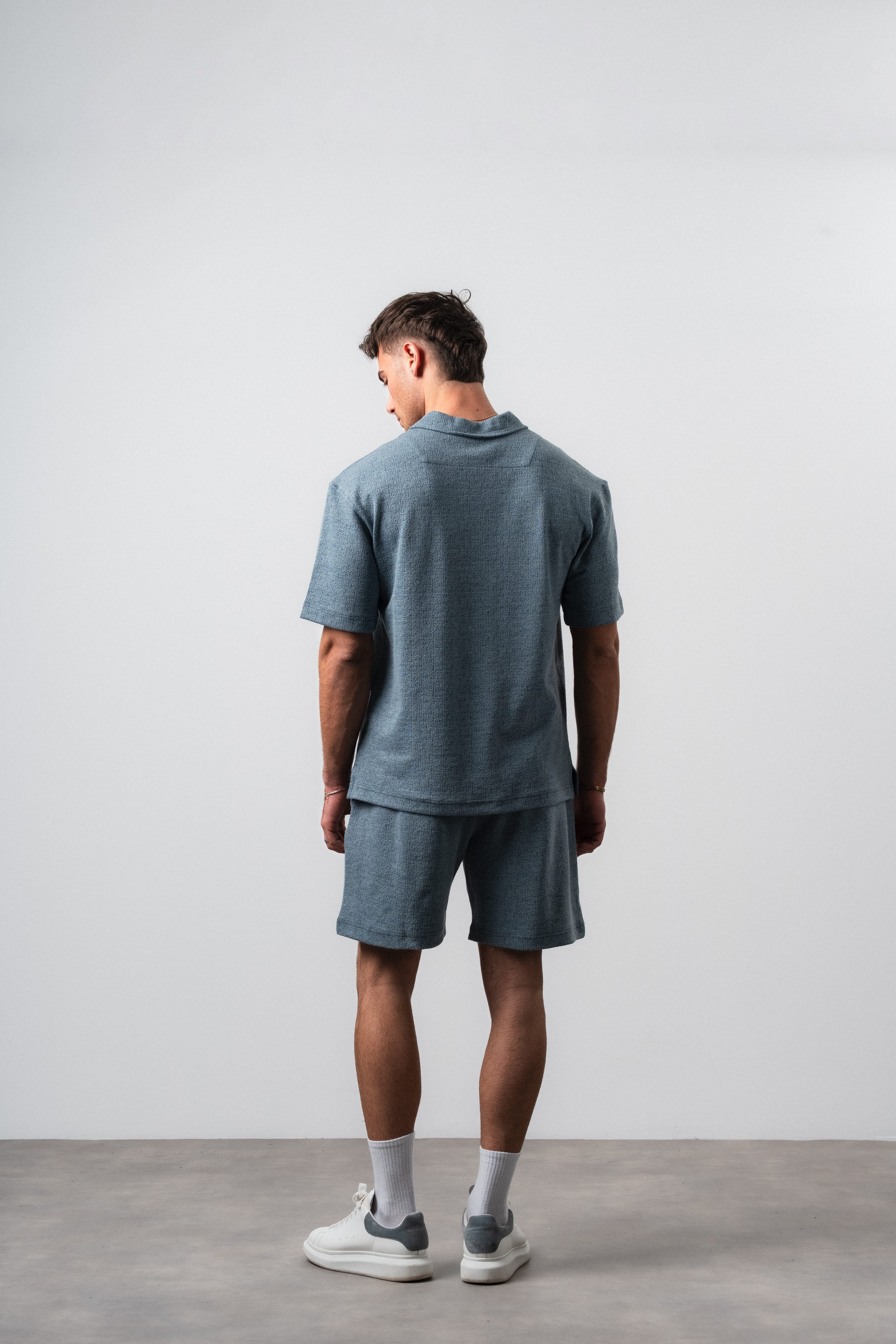 Erkek 2FLYY Yazılı Yarım Fermuarlı Regular Fit T-Shirt Şort Takım Petrol