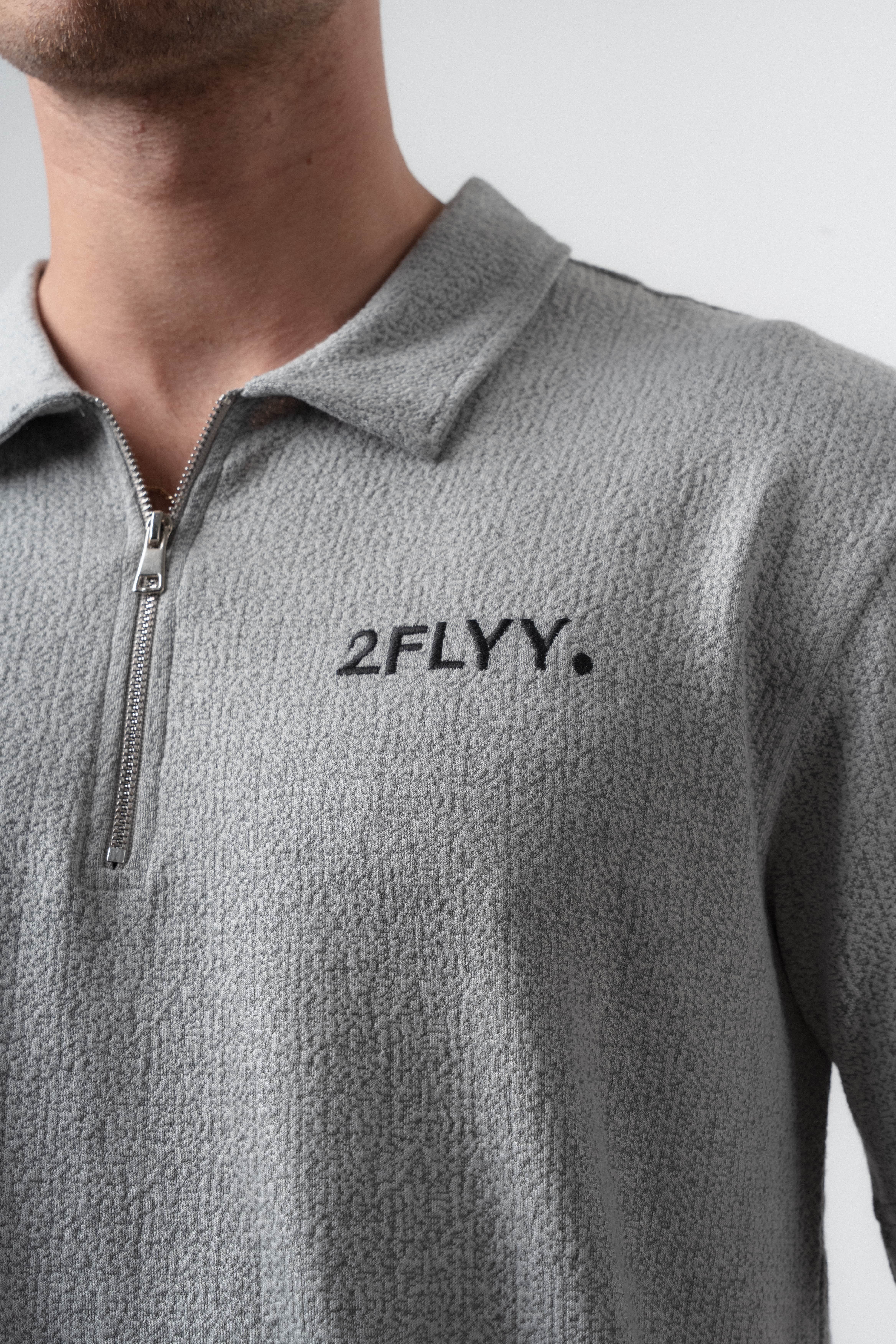Erkek 2FLYY Yazılı Yarım Fermuarlı Regular Fit T-Shirt Şort Takım Gri