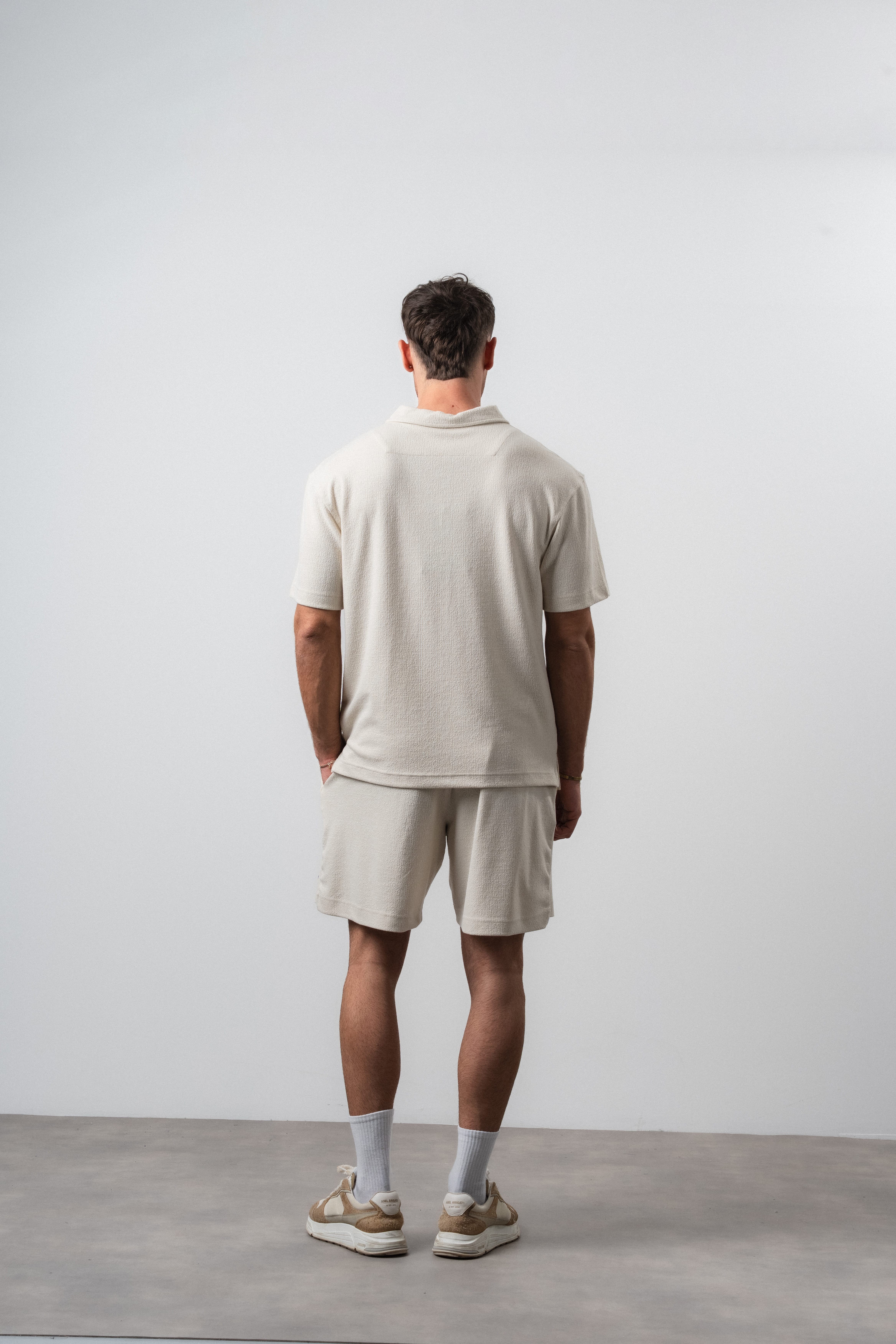 Erkek 2FLYY Yazılı Yarım Fermuarlı Regular Fit T-Shirt Şort Takım Bej