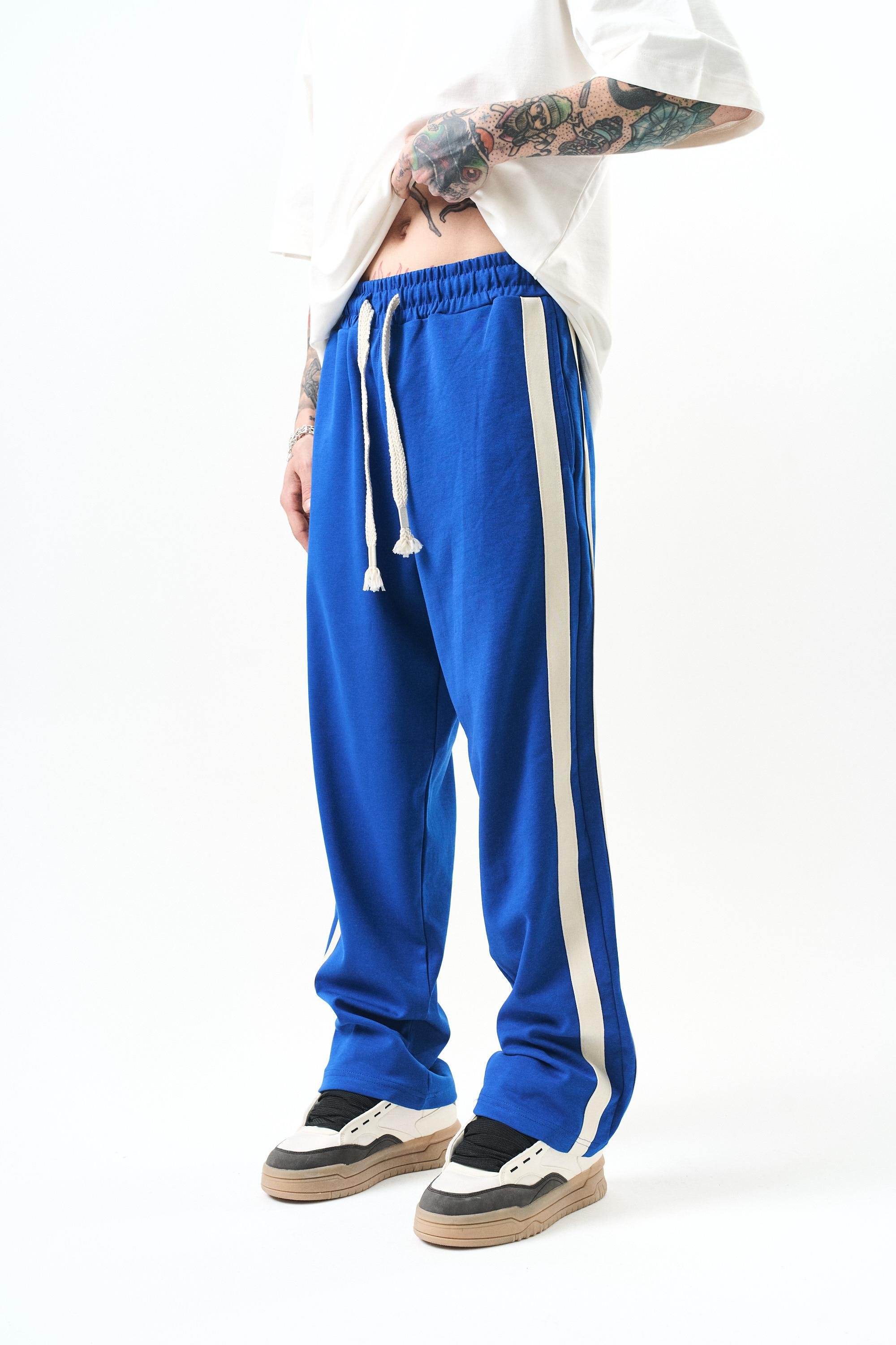 Erkek 2'li Şerit Detaylı İnterlok Baggy Eşofman Altı Saks