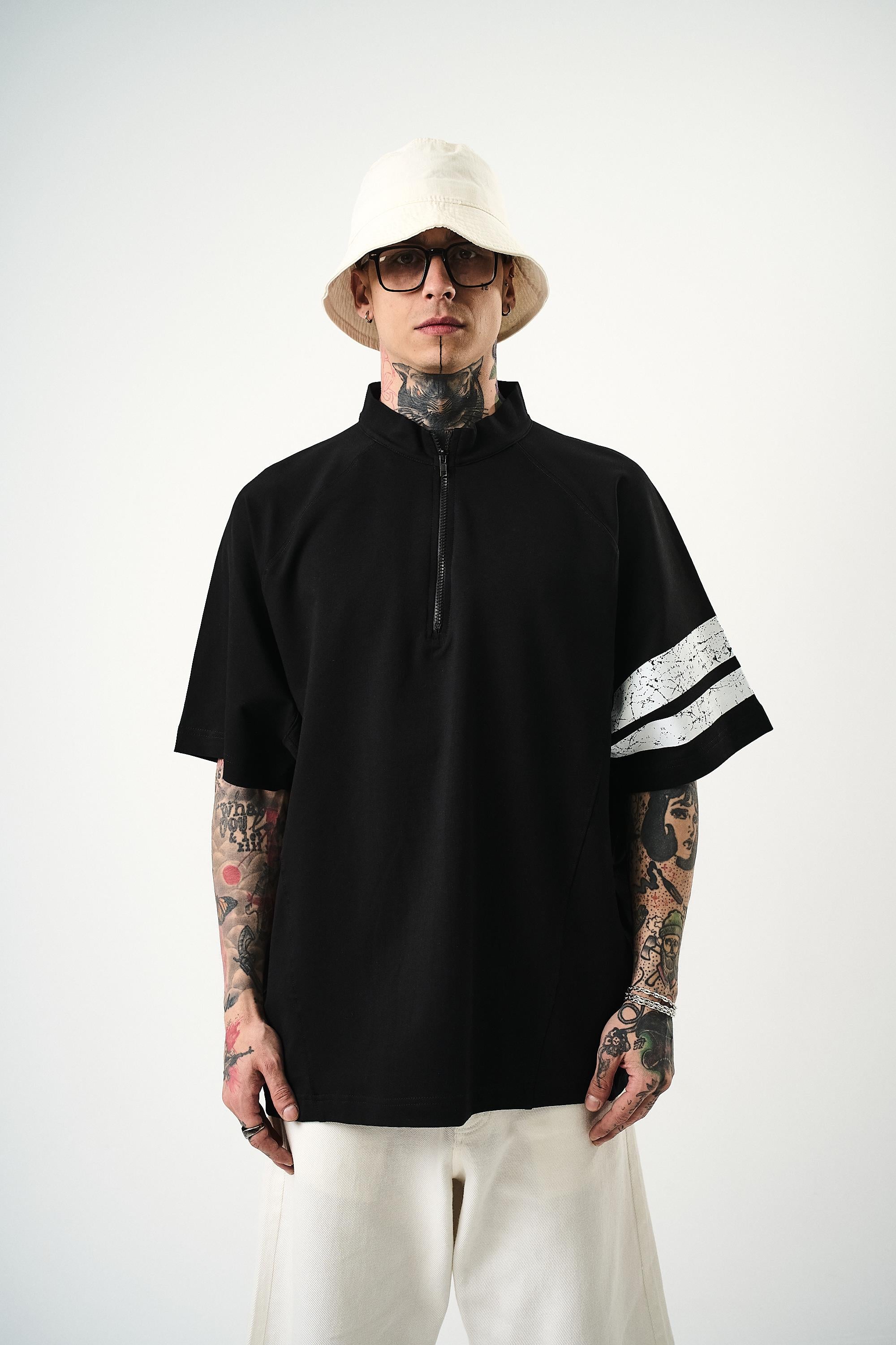 Erkek 84 Zone Baskılı Oversize T-Shirt Siyah