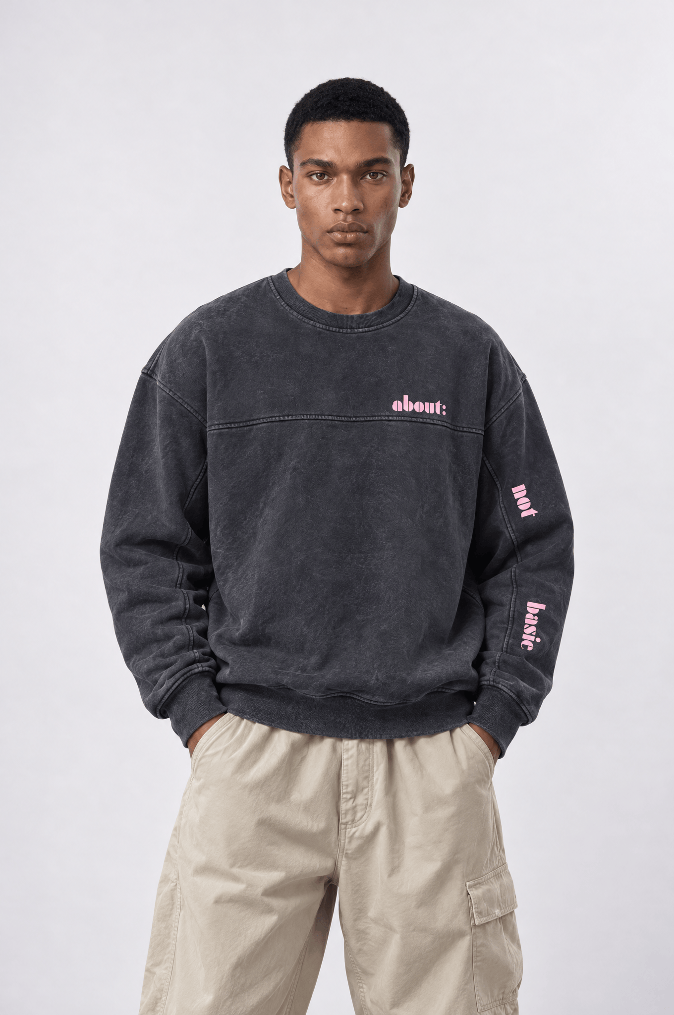 Erkek About Baskılı Yıkamalı Oversize Sweatshirt Siyah