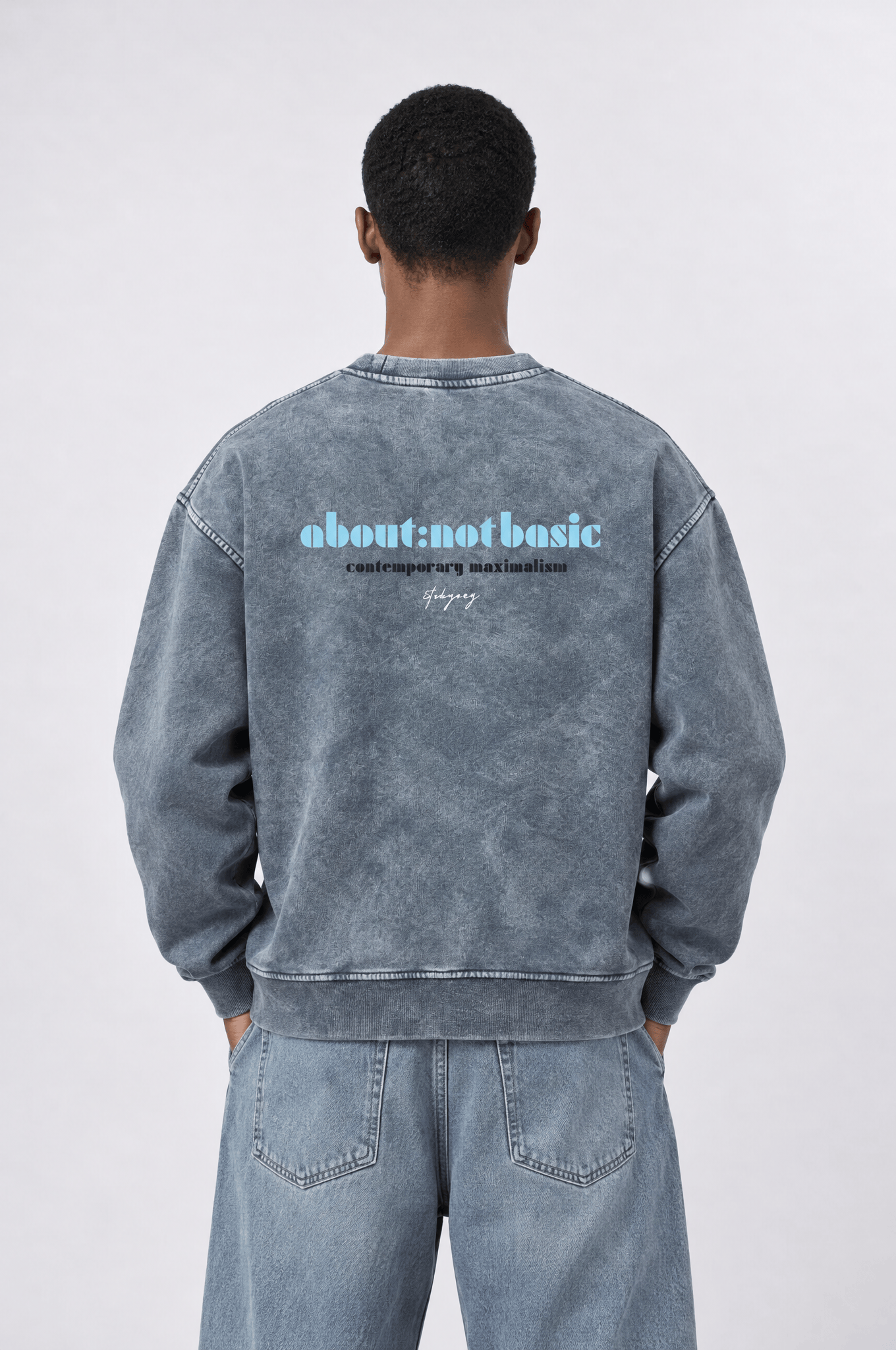 Erkek About Baskılı Yıkamalı Oversize Sweatshirt Gri