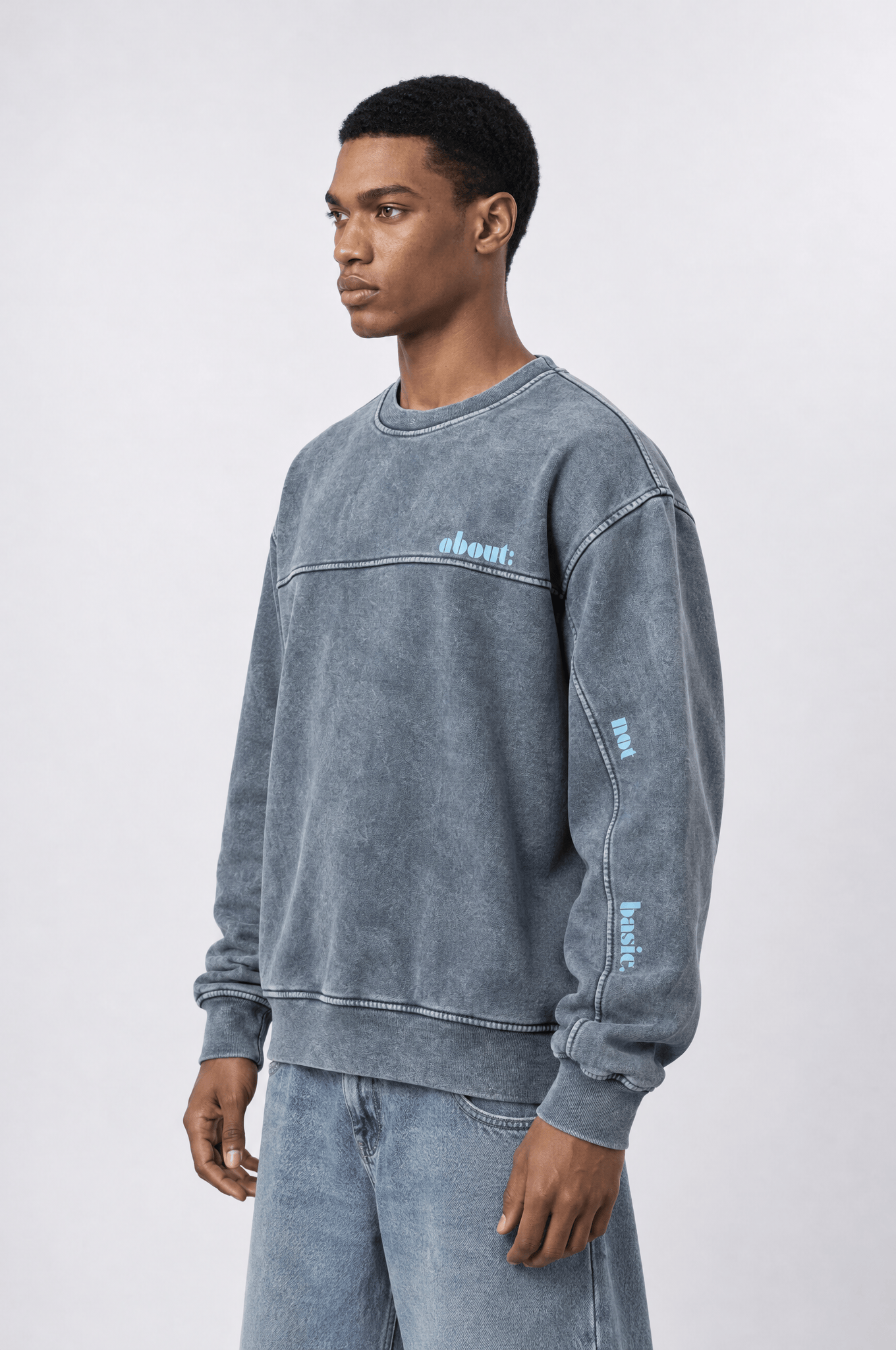 Erkek About Baskılı Yıkamalı Oversize Sweatshirt Gri