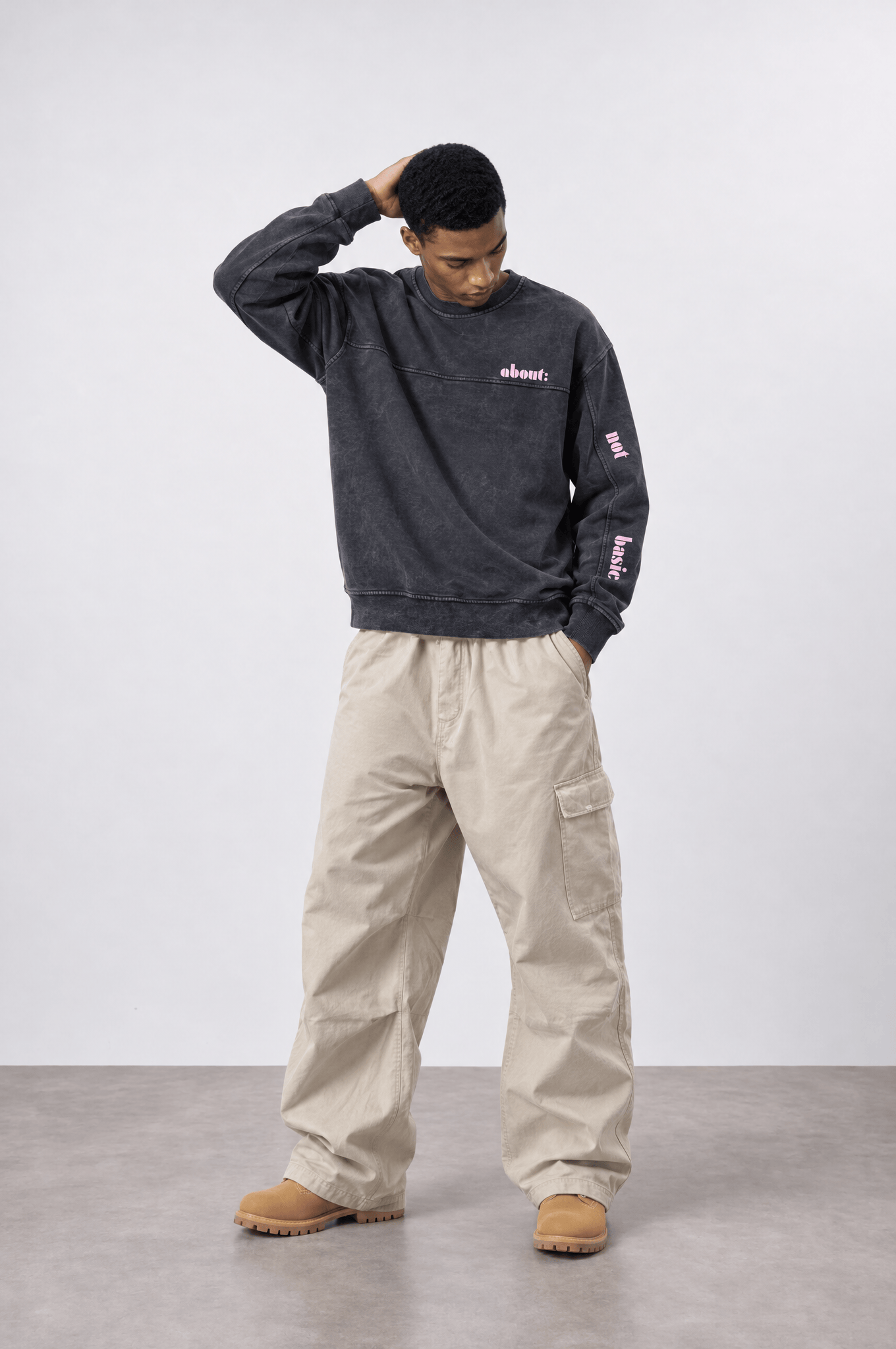Erkek About Baskılı Yıkamalı Oversize Sweatshirt Siyah