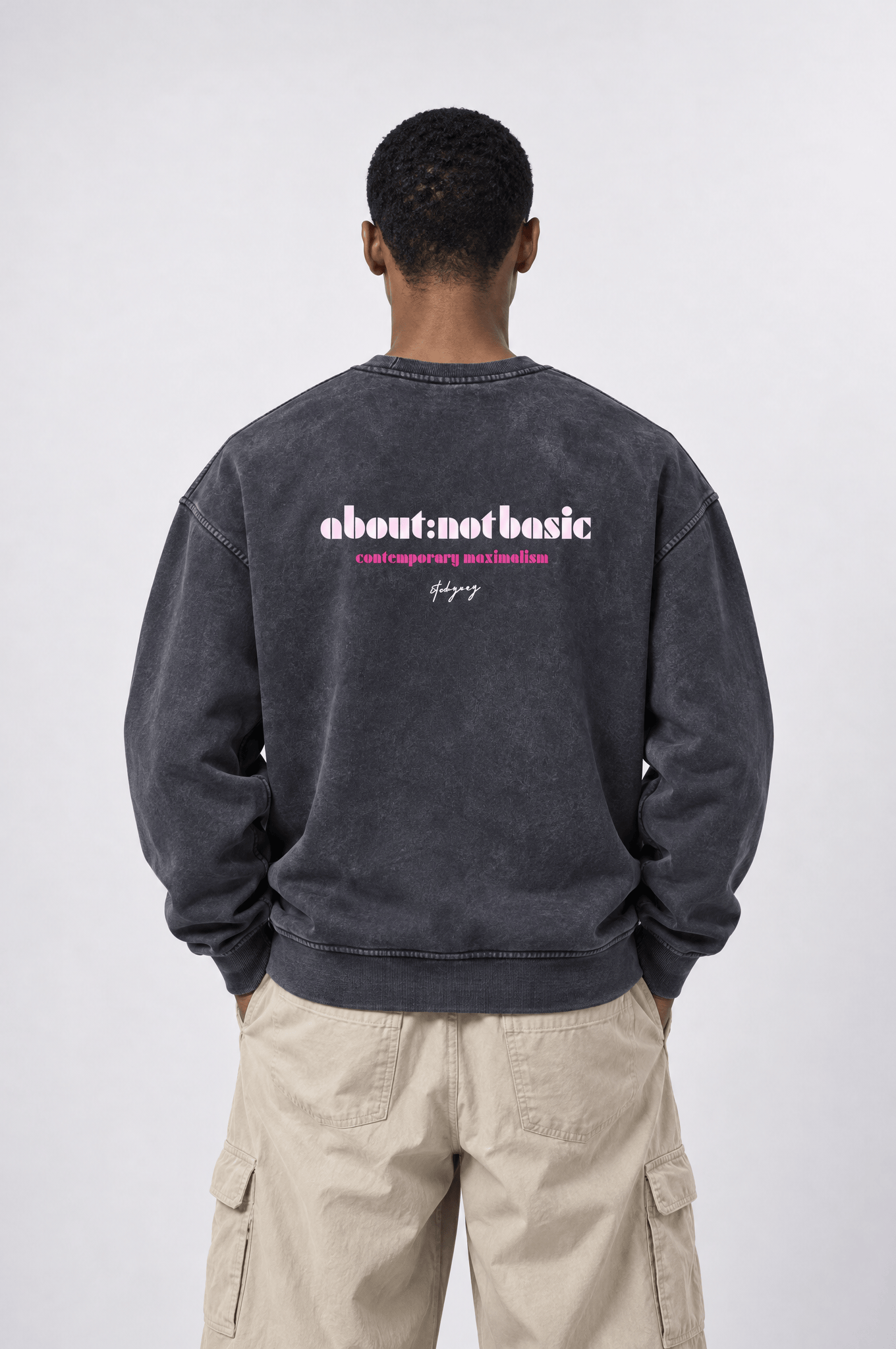 Erkek About Baskılı Yıkamalı Oversize Sweatshirt Siyah