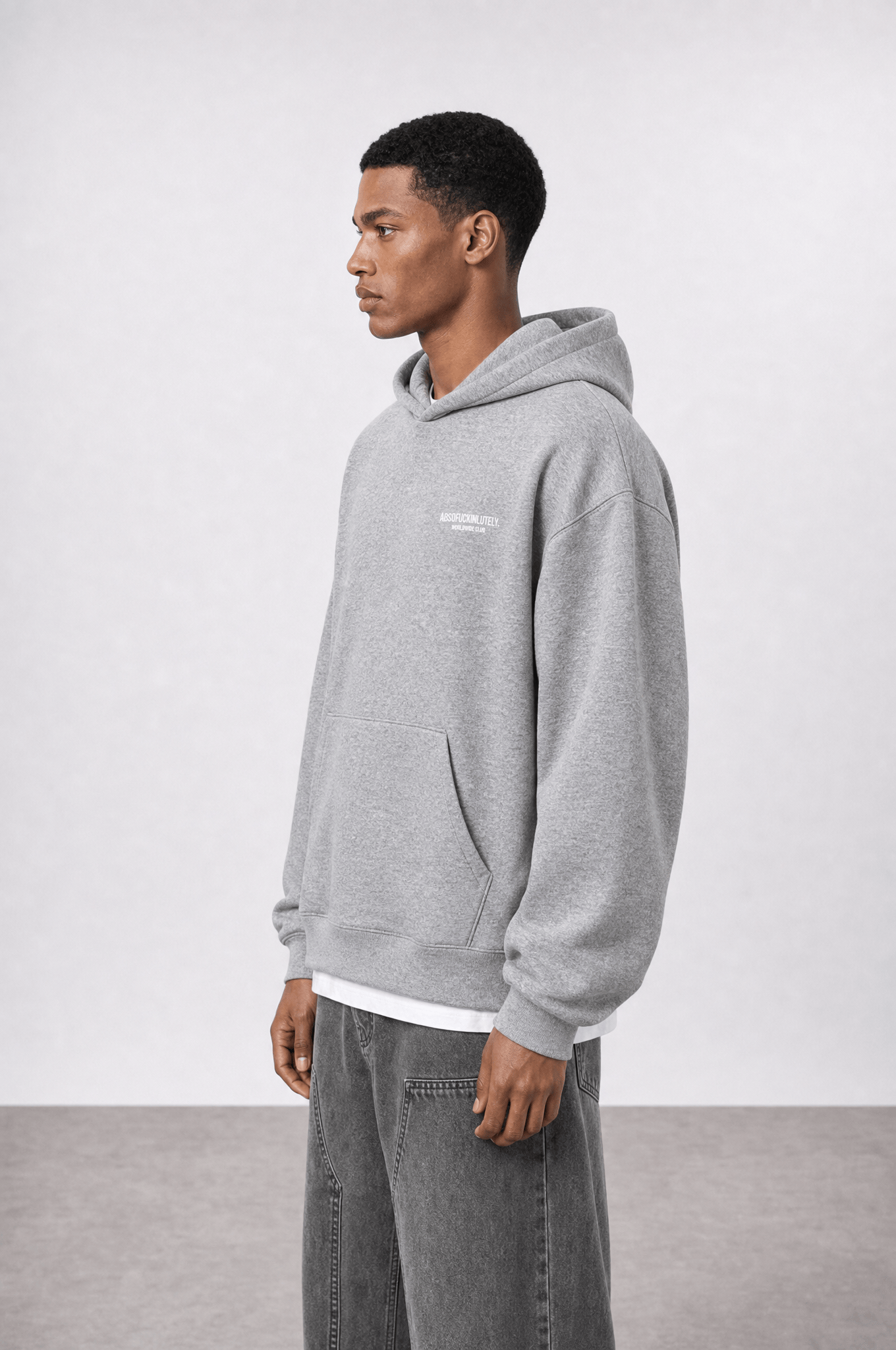 Erkek Absofuckinlutely Baskılı Oversize Hoodie Melanj