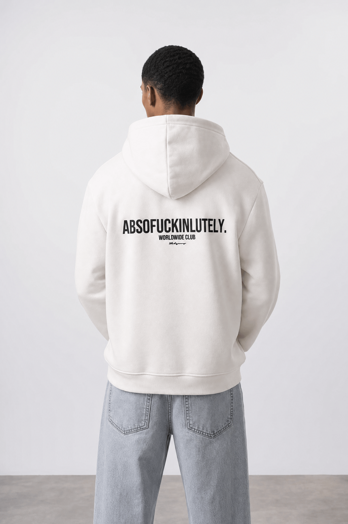 Erkek Absofuckinlutely Baskılı Oversize Hoodie Ekru