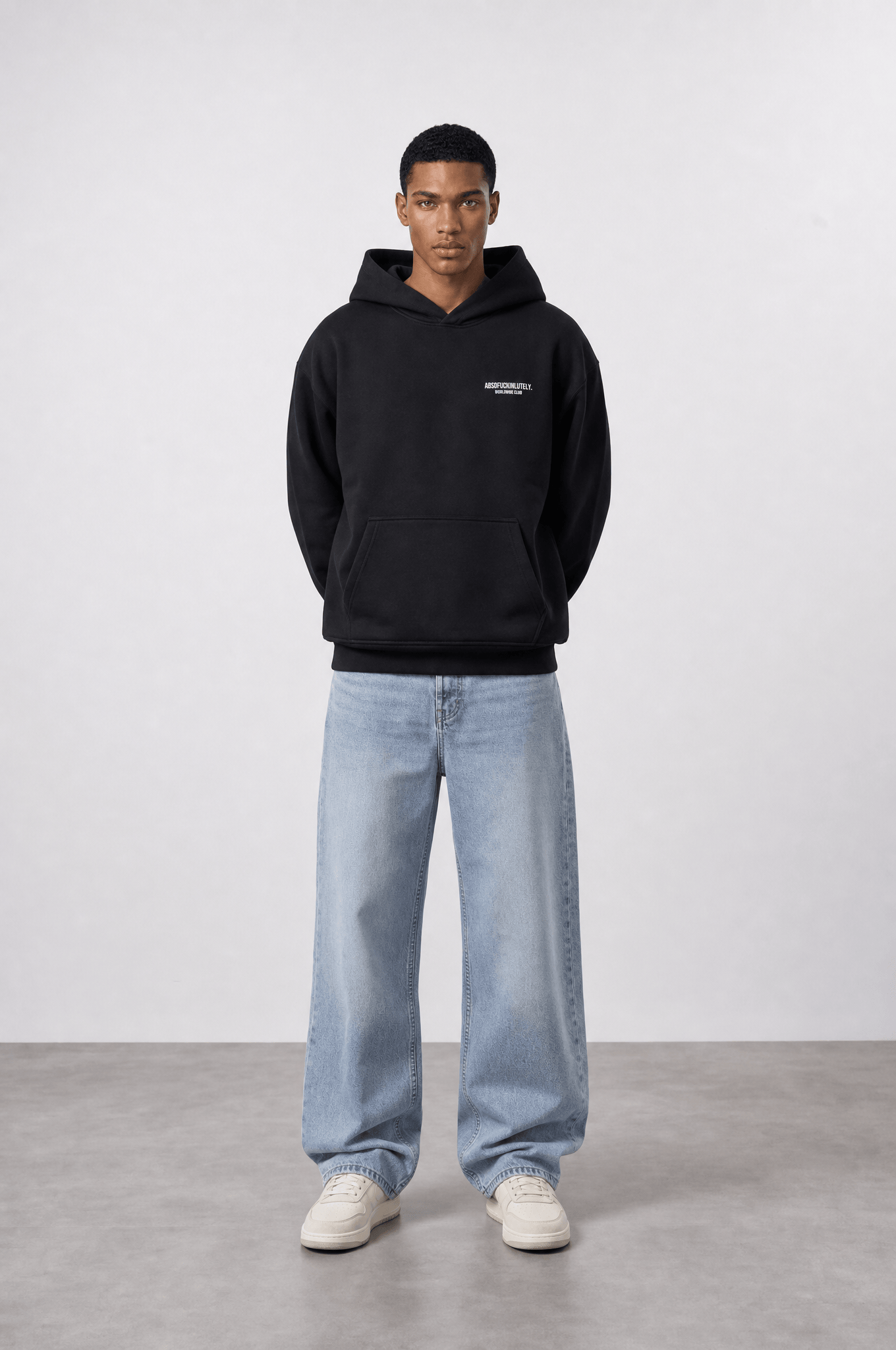 Erkek Absofuckinlutely Baskılı Oversize Hoodie Siyah