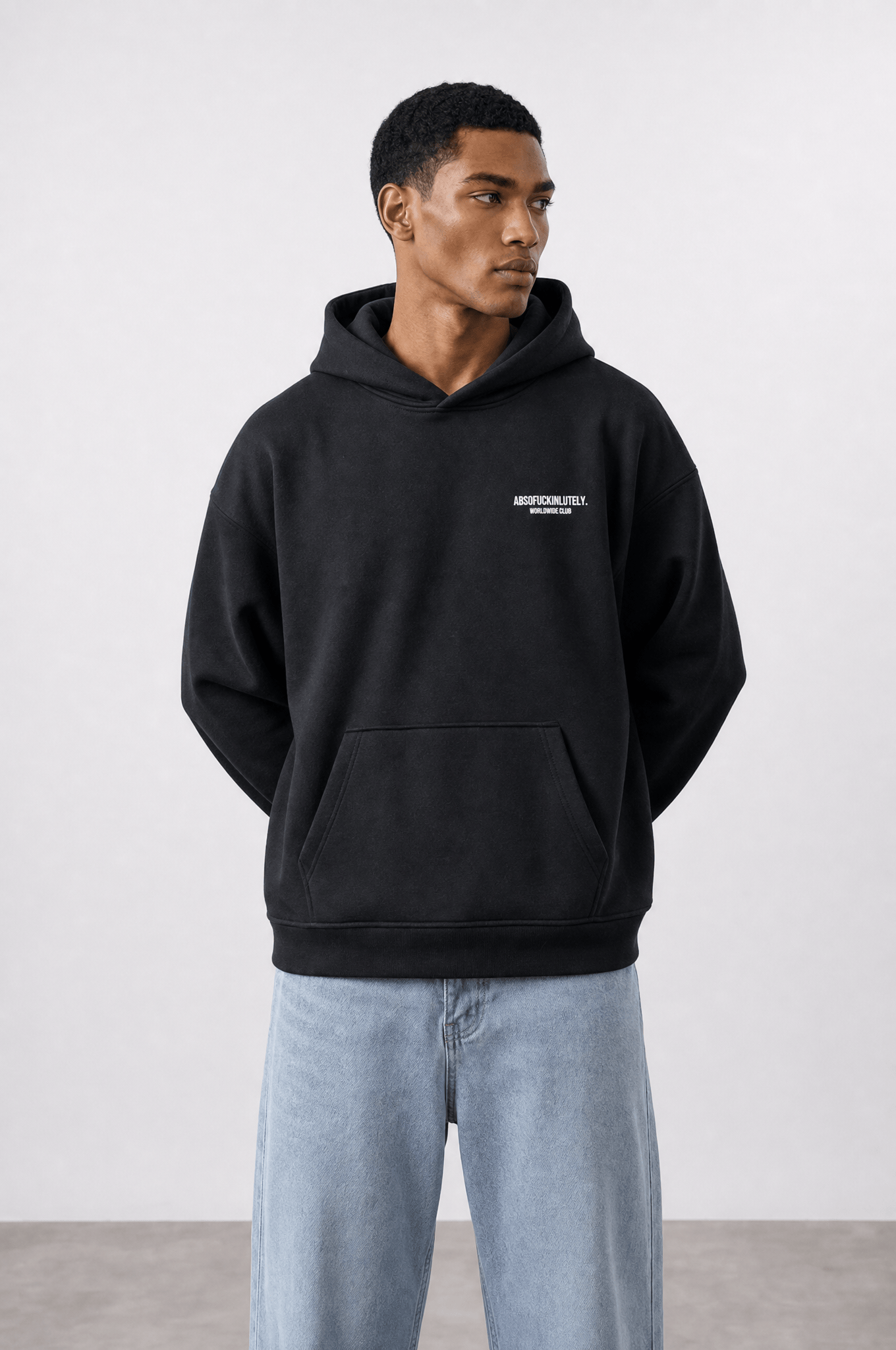 Erkek Absofuckinlutely Baskılı Oversize Hoodie Siyah