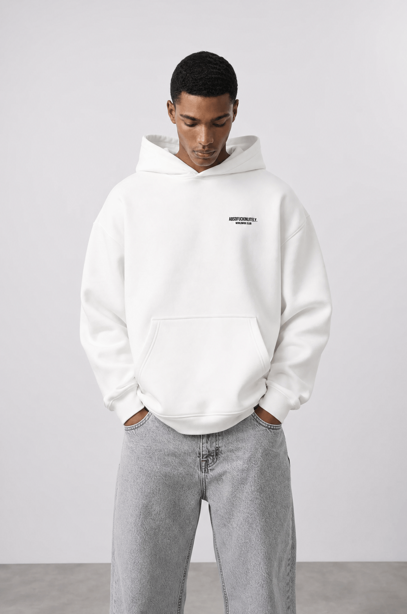 Erkek Absofuckinlutely Baskılı Oversize Hoodie Ekru