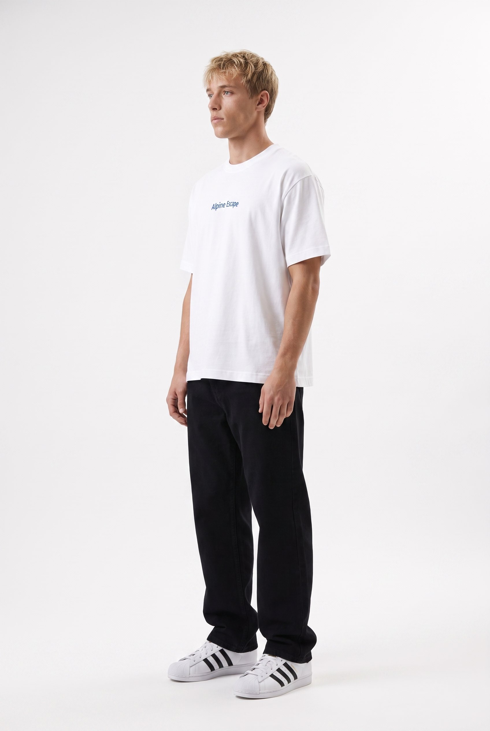 Erkek Alpine Nakışlı Oversize T-Shirt Ekru