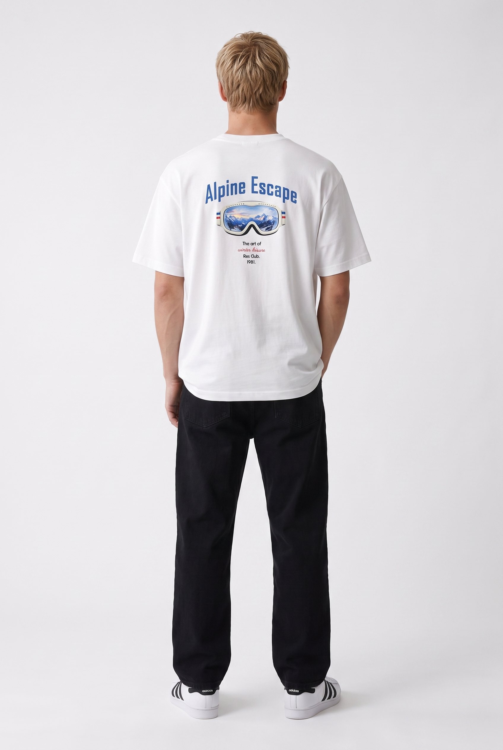 Erkek Alpine Nakışlı Oversize T-Shirt Ekru