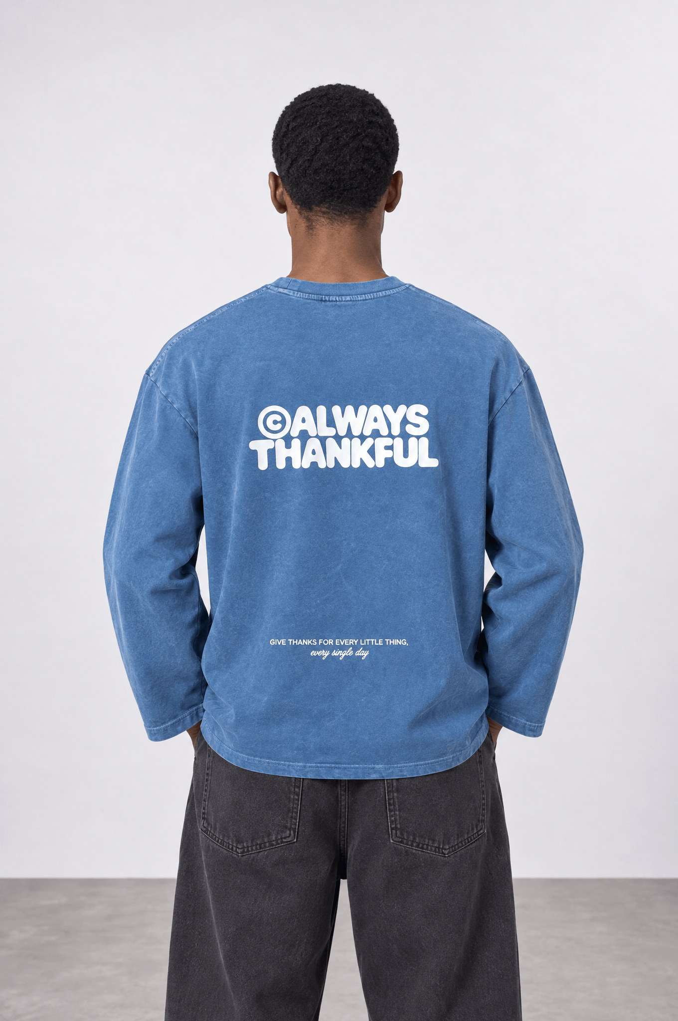 Erkek Always Baskılı Yıkamalı Oversize Long Sleeve Bebe Mavi