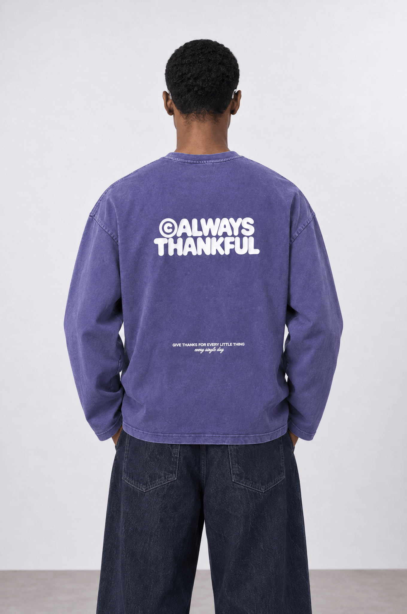 Erkek Always Baskılı Yıkamalı Oversize Long Sleeve Mor