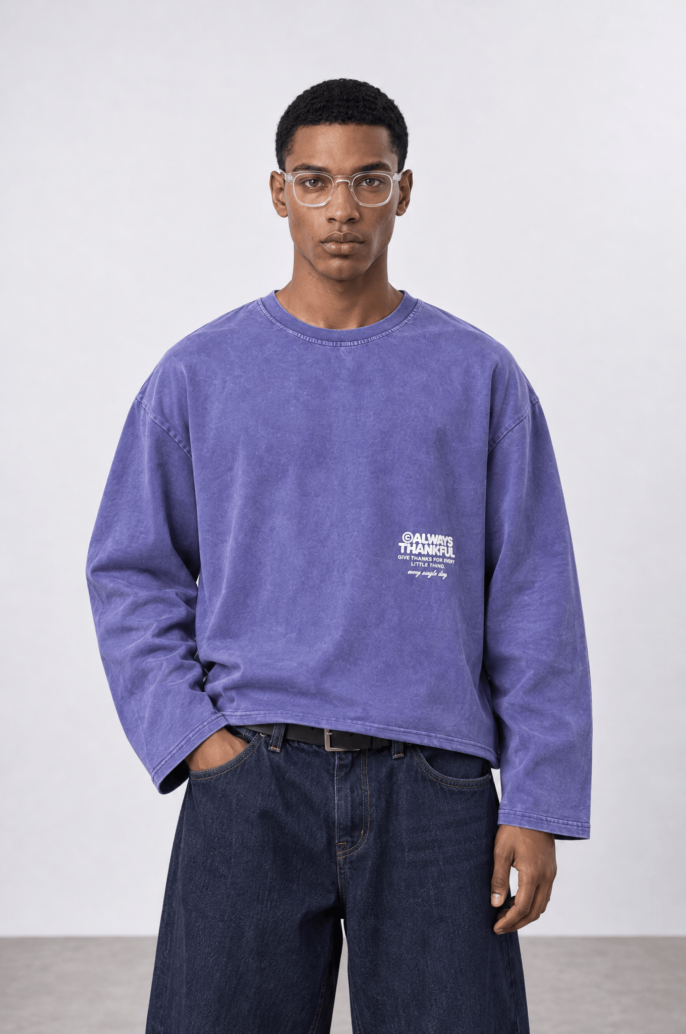 Erkek Always Baskılı Yıkamalı Oversize Long Sleeve Mor