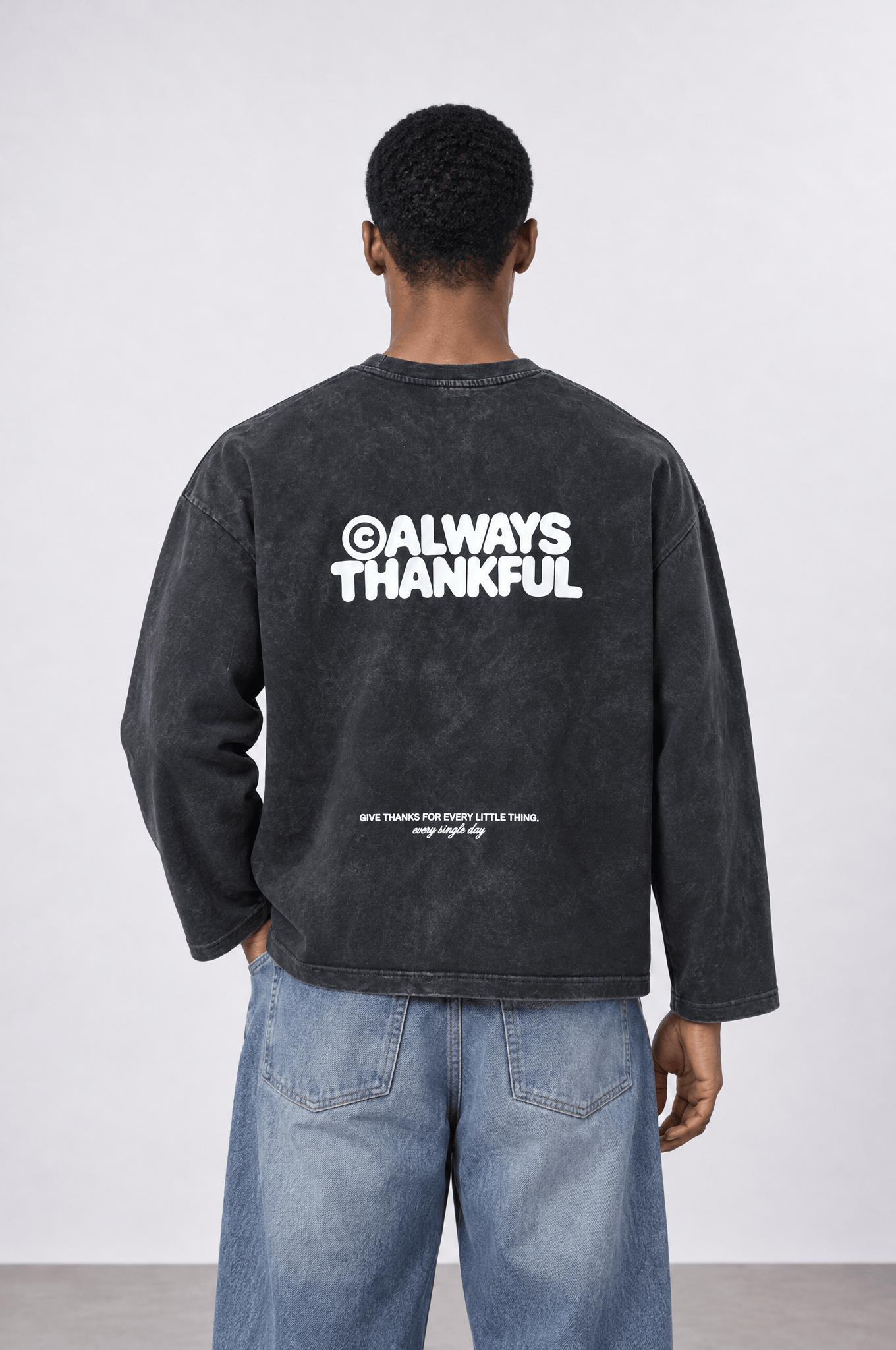 Erkek Always Baskılı Yıkamalı Oversize Long Sleeve Siyah