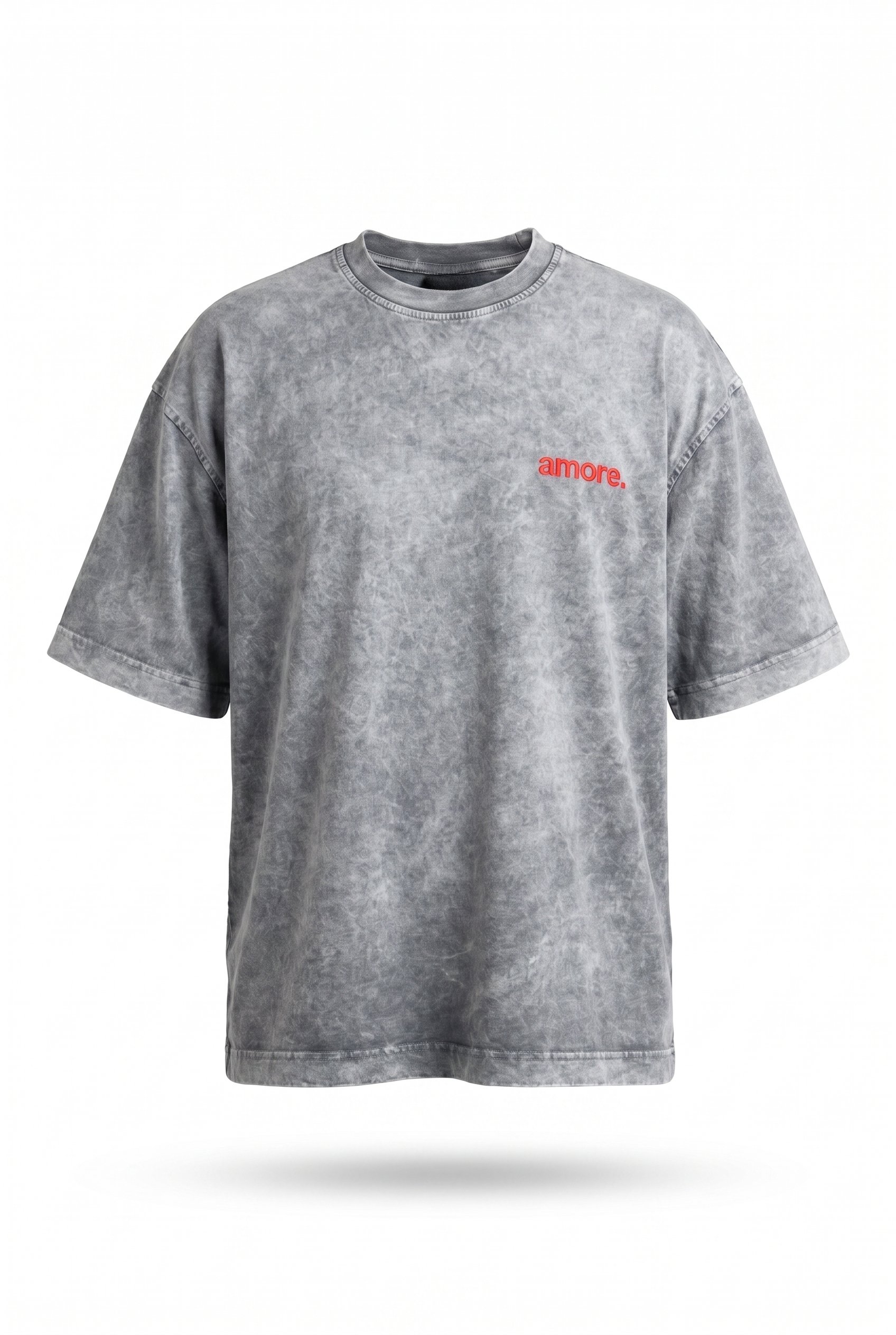 Erkek Amore Baskılı Oversize T-Shirt Gri