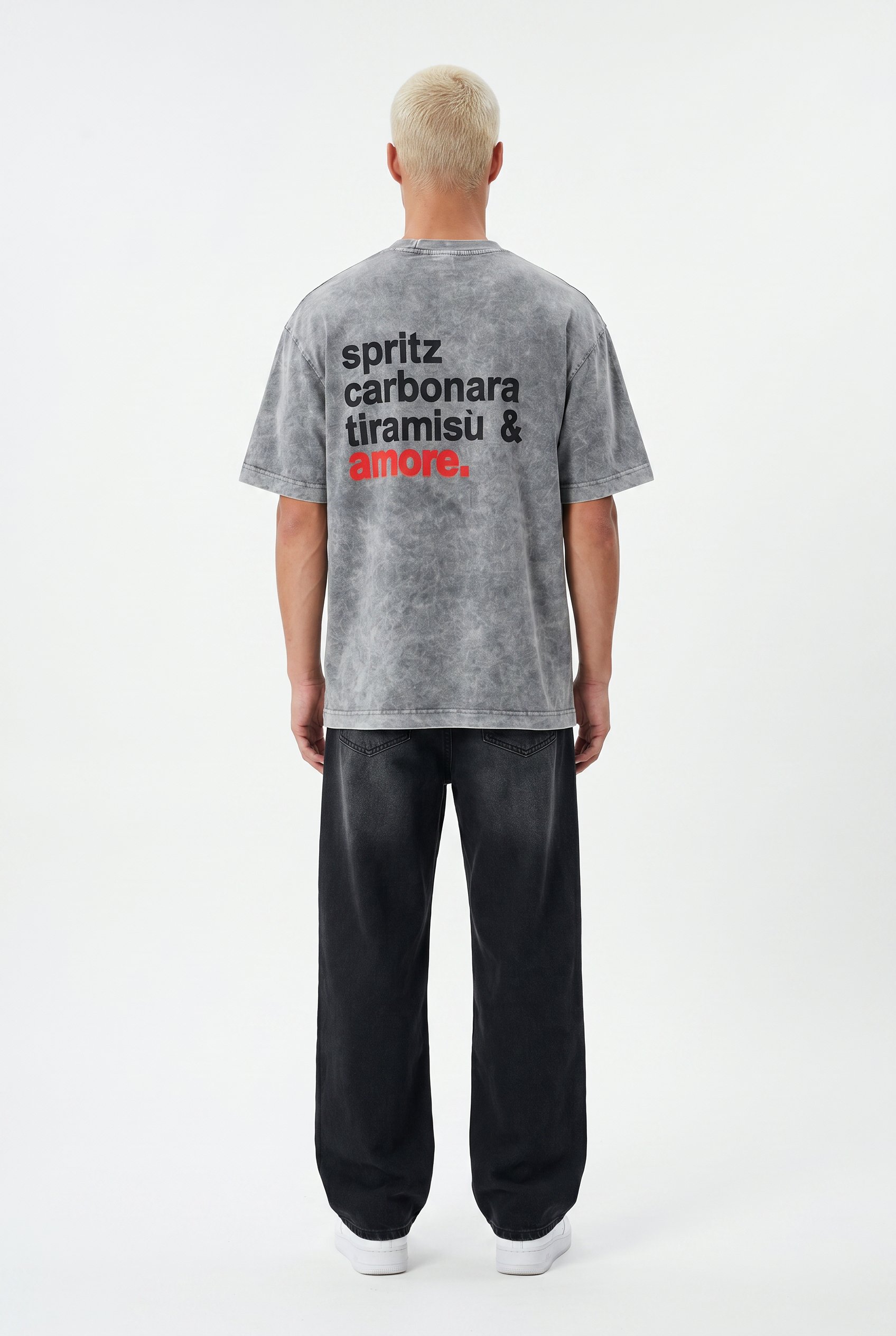 Erkek Amore Baskılı Oversize T-Shirt Gri