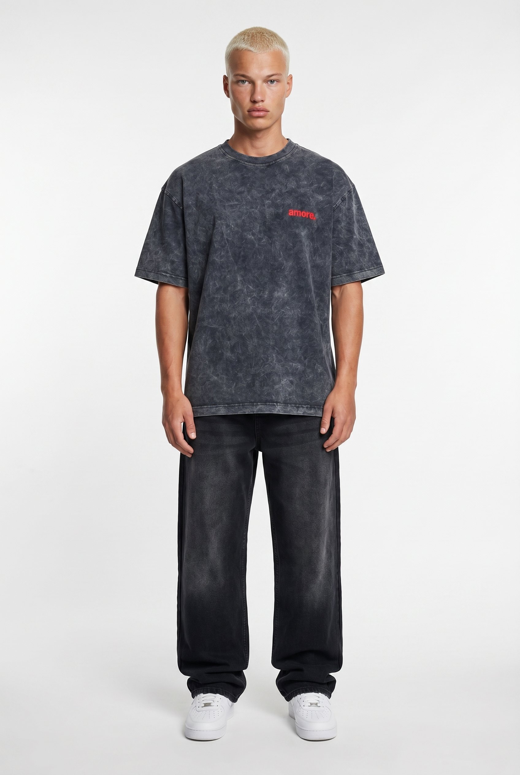 Erkek Amore Baskılı Oversize T-Shirt Siyah