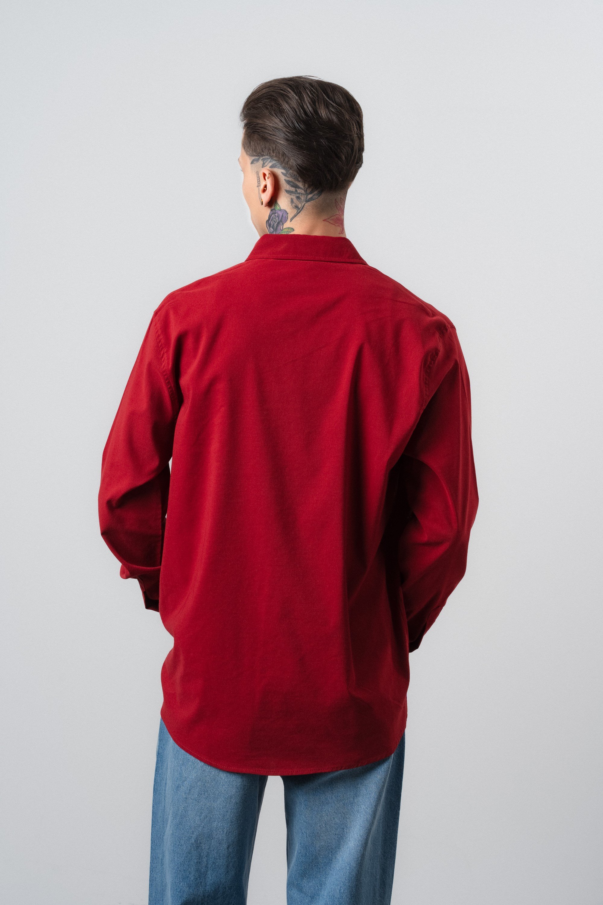 Erkek Arma Nakışlı Uzun Kollu Oversize Gömlek Bordo